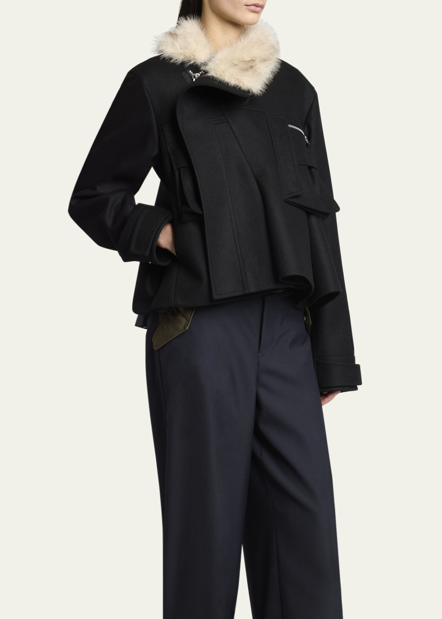 Faux-Fur Collar Wool Utility Jacket - 4