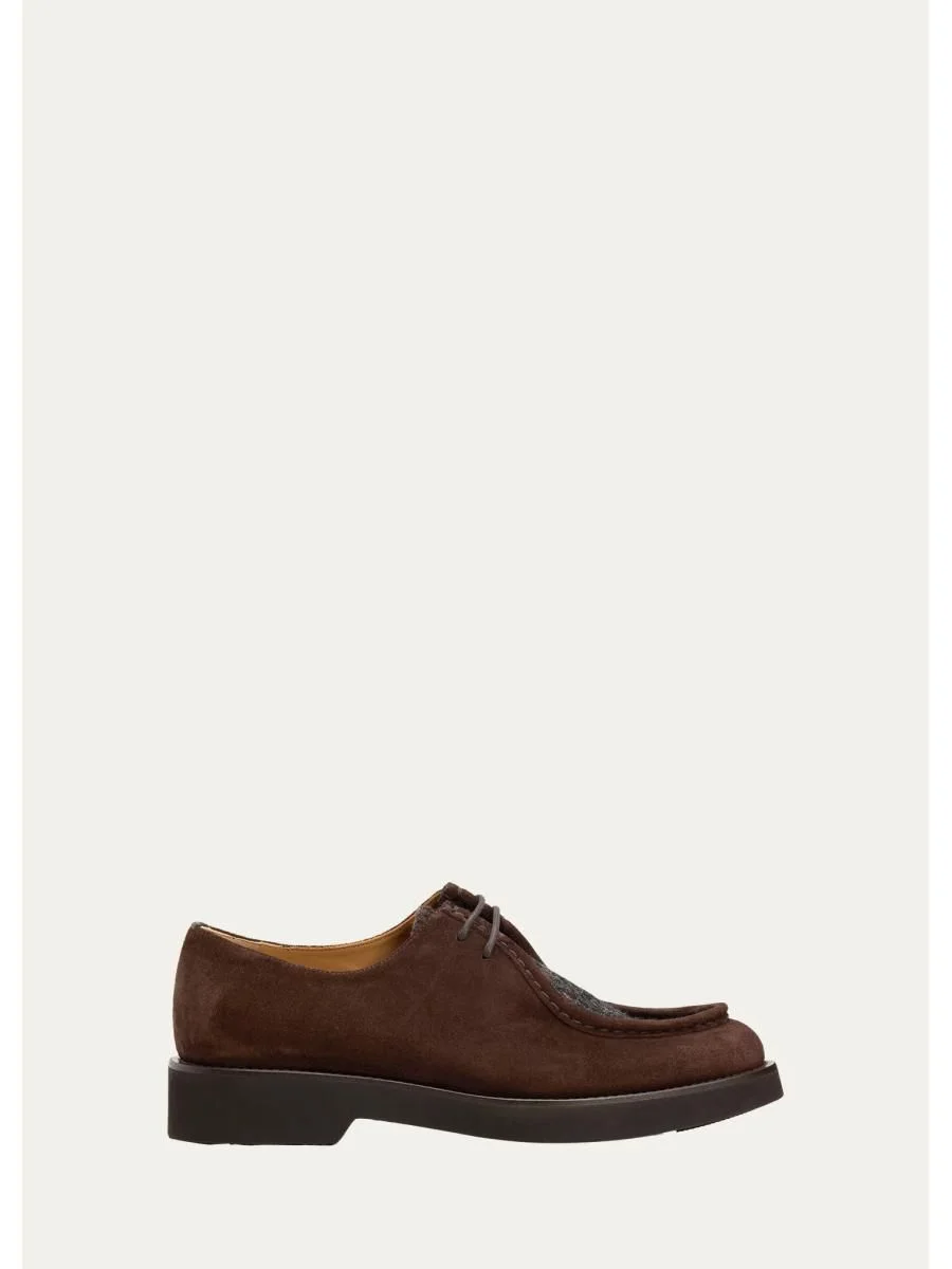 Nelly Tweed and Suede Derby Shoes - 1