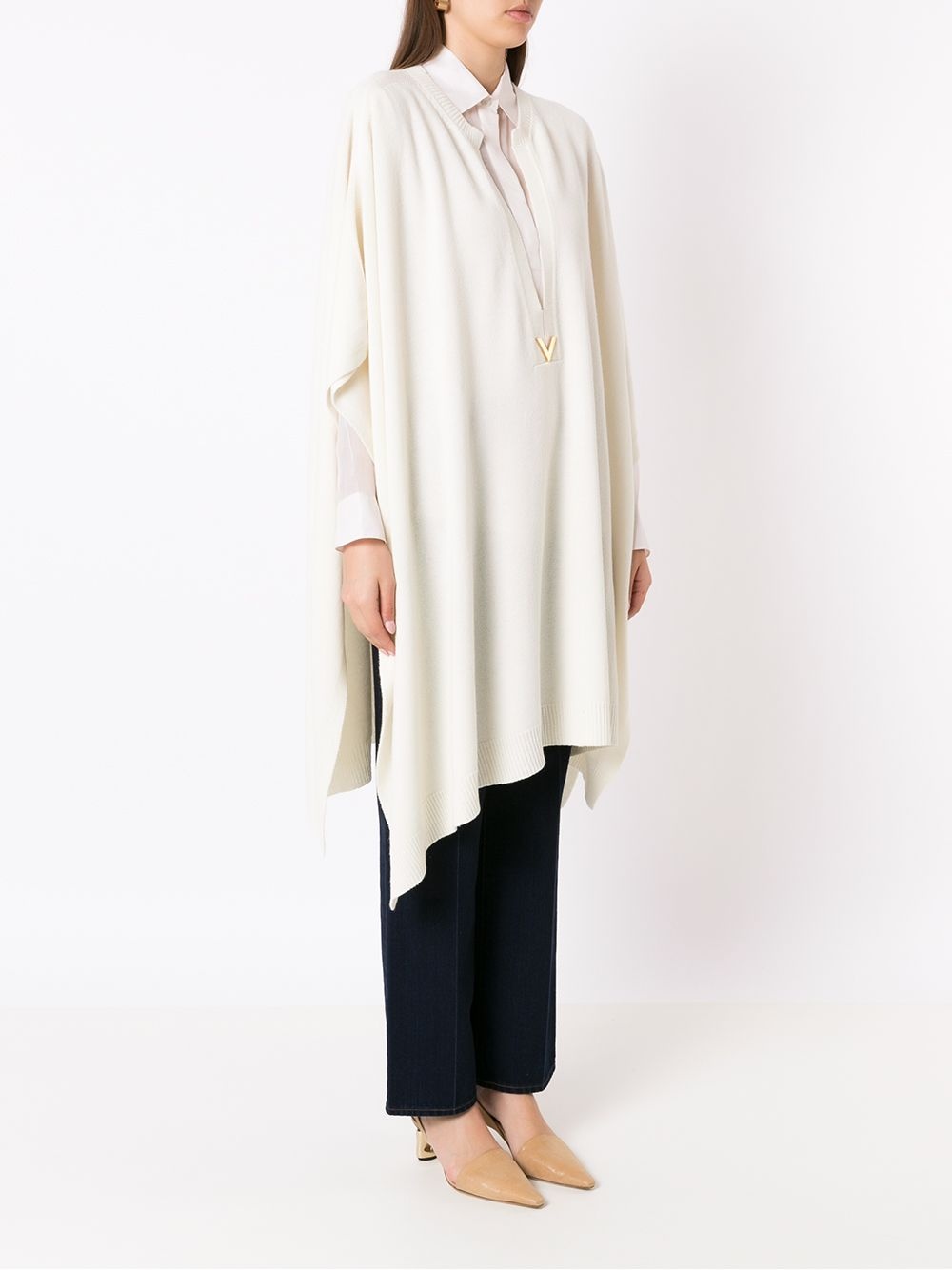 logo-plaque knitted poncho - 3
