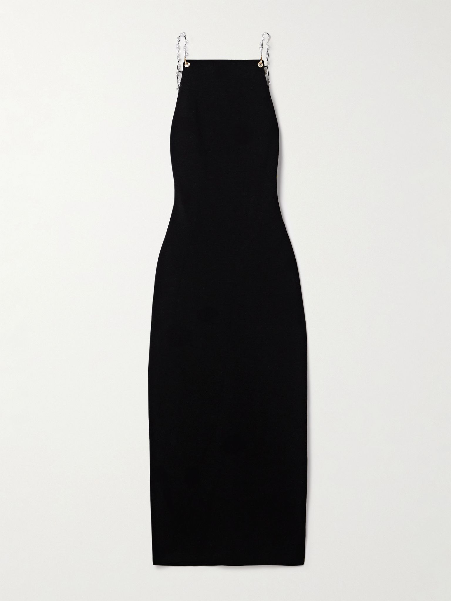 Cassi faux pearl-embellished knitted midi dress Black - 1