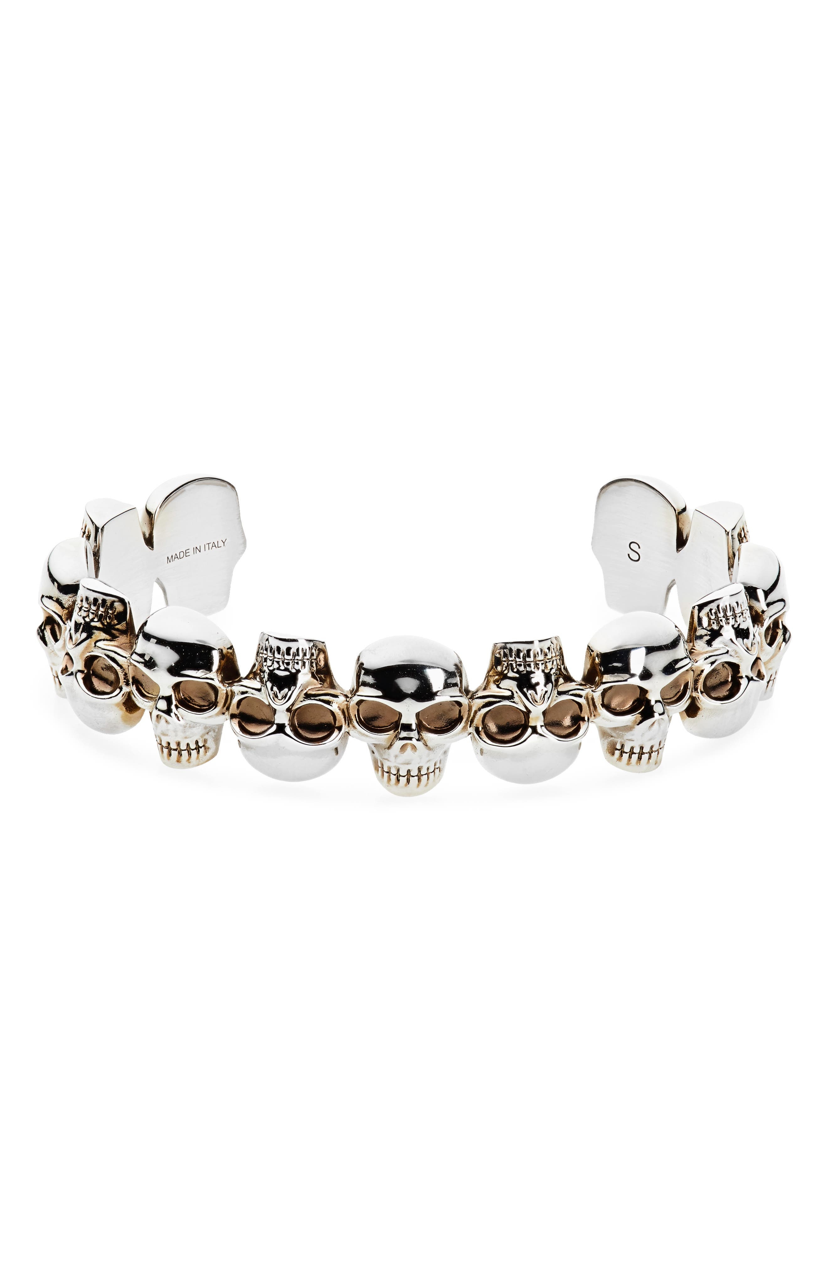 McQueen Men's Multi Skull Cuff Bracelet in Antique Silver at Nordstrom - 1