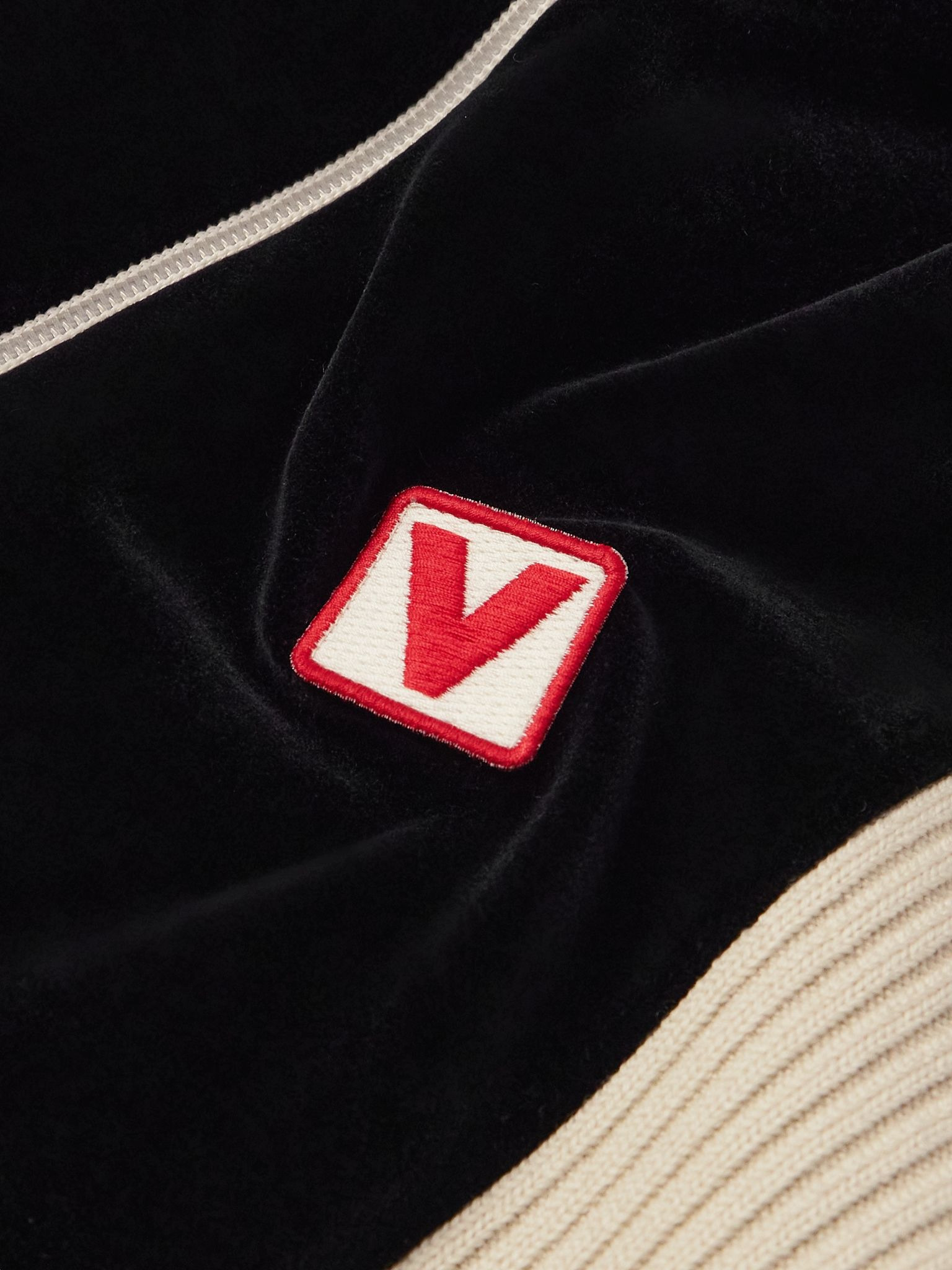 Slim-Fit Ribbed Wool-Trimmed Cotton-Blend Velour Track Jacket Black - 4