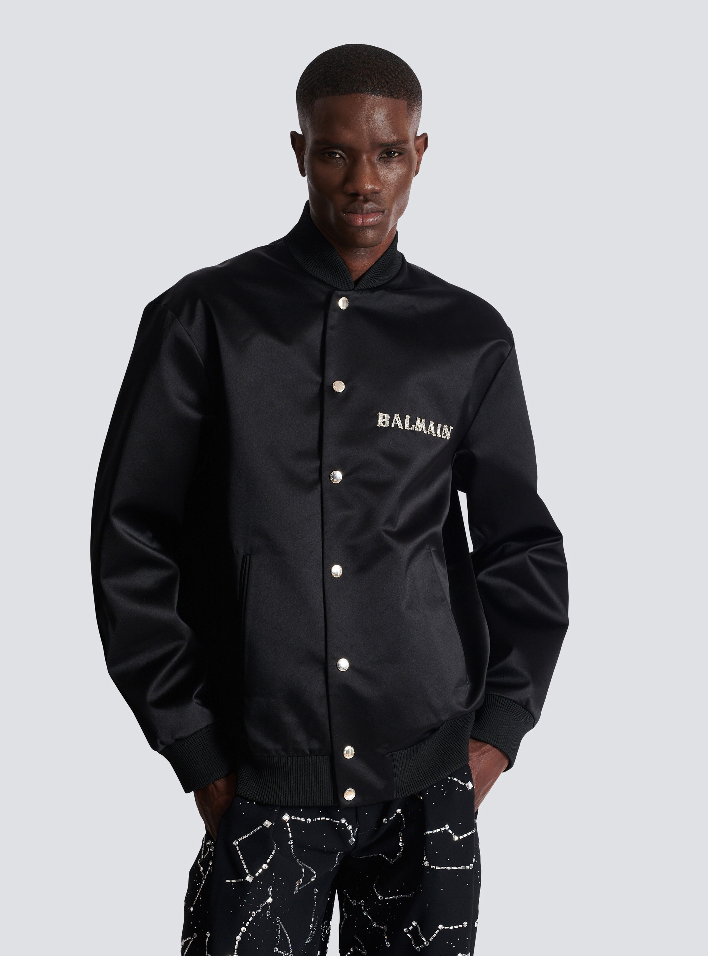 Satin bomber jacket with Balmain Galaxy embroidery - 7