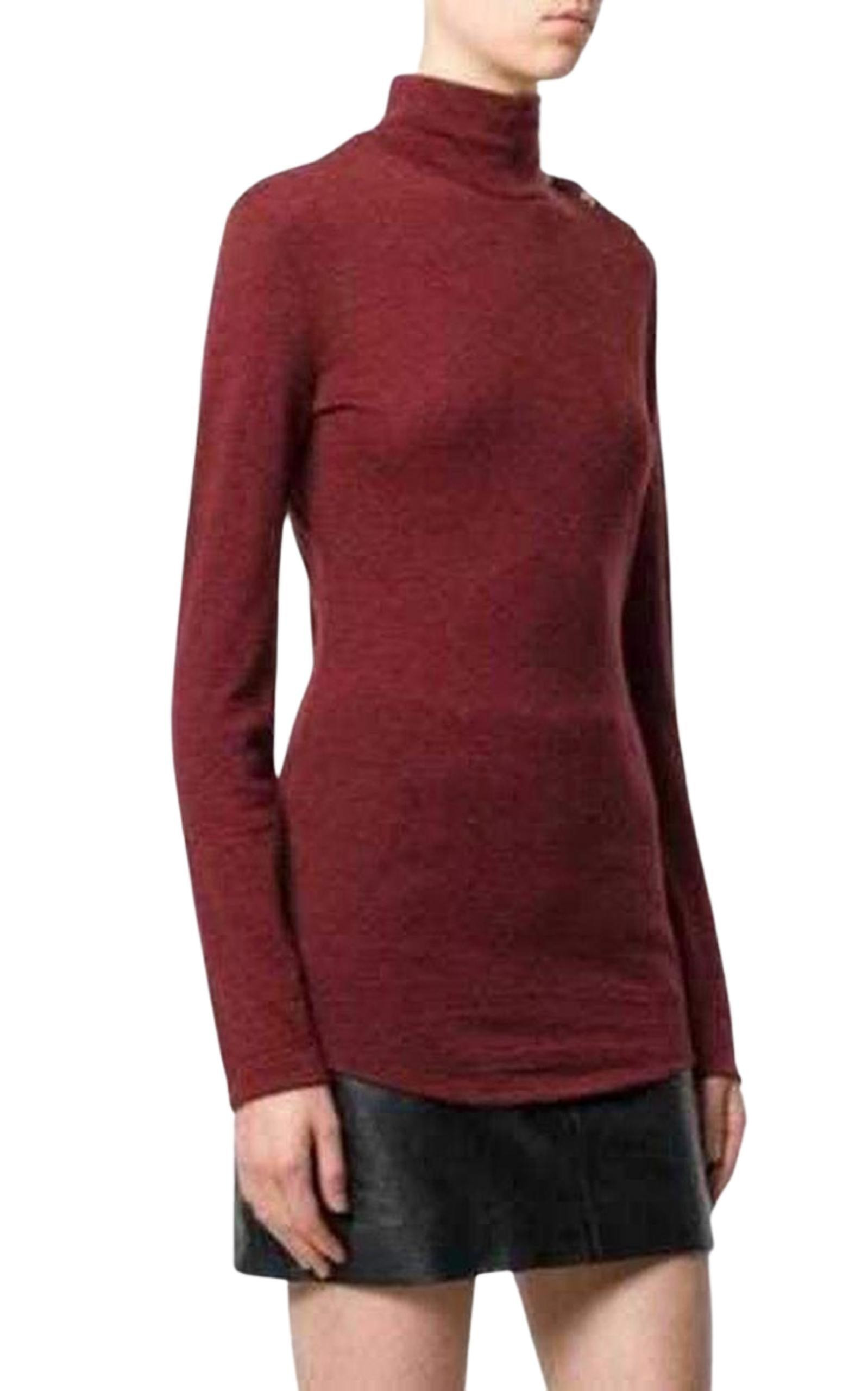 Burgundy Wool Knit Turtleneck Sweater - 2