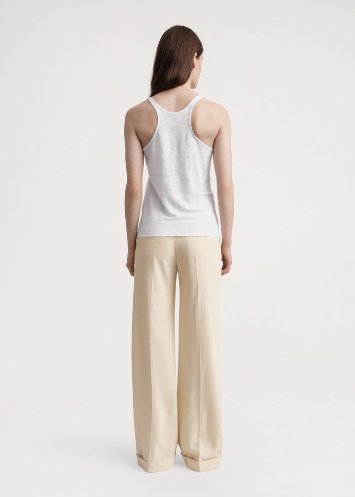 Scoop-neck linen tank top white - 4