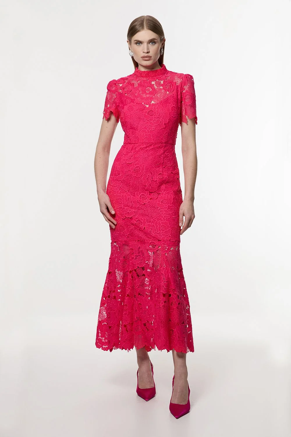 Guipure Lace High Neck Woven Midi Dress - 1