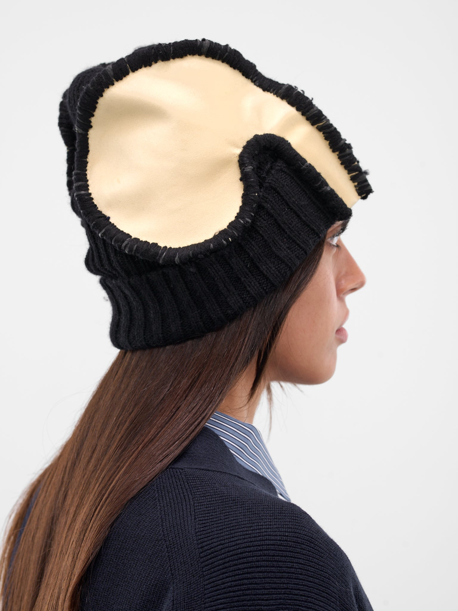 Black Deconstructed Satin Beanie - 3