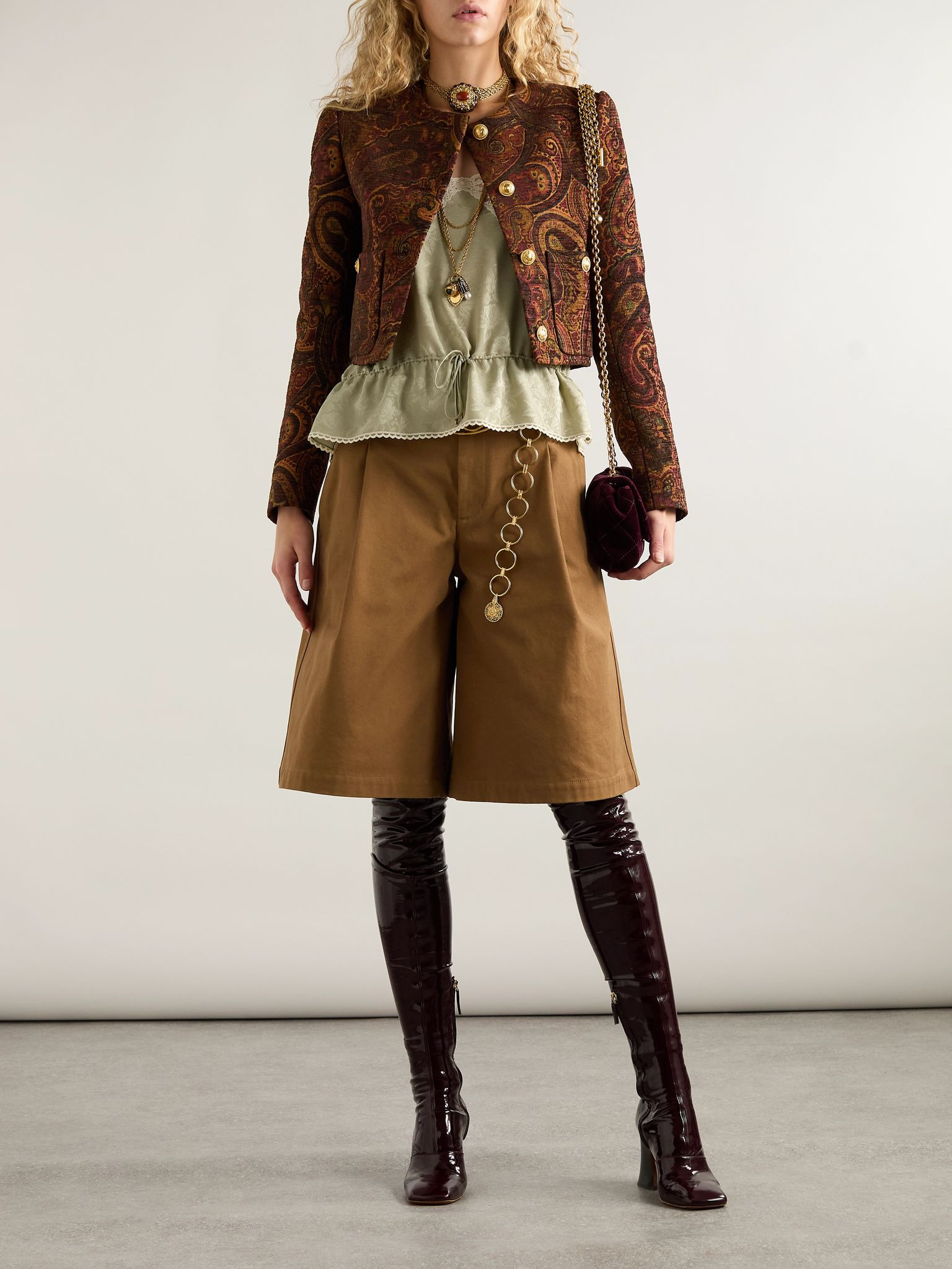 Pleated cotton-canvas shorts Brown - 2