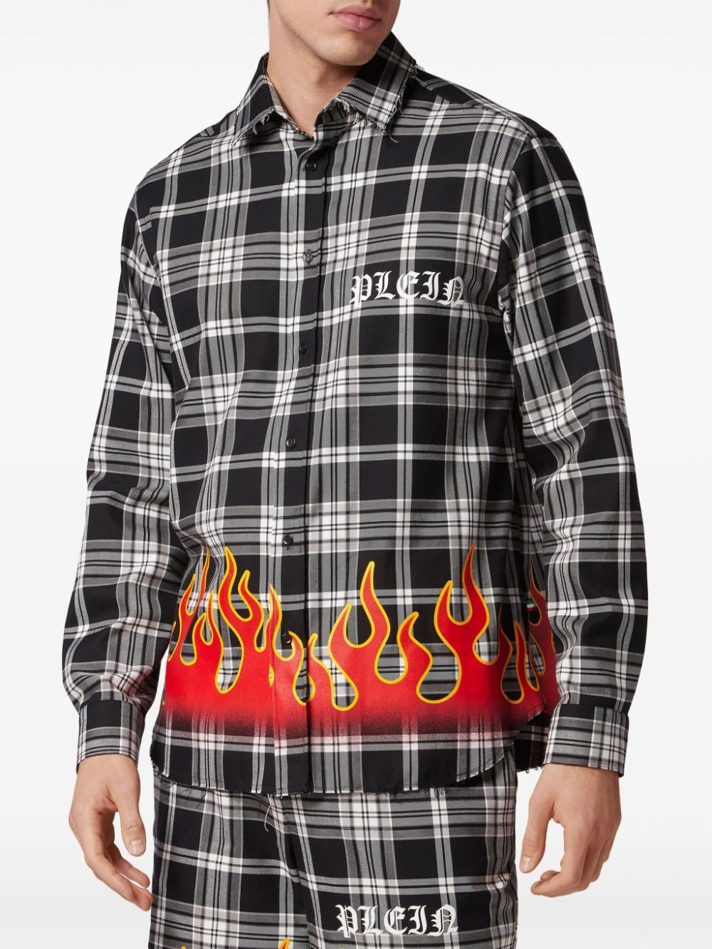 flame-print plaid cotton shirt - 3