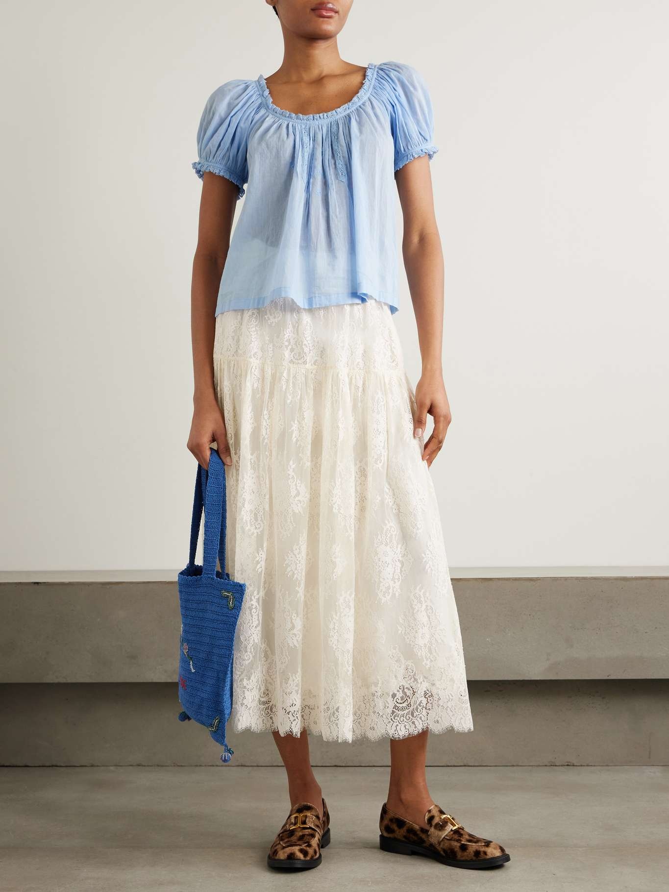 Sebastiane tiered lace midi skirt Off-white - 2