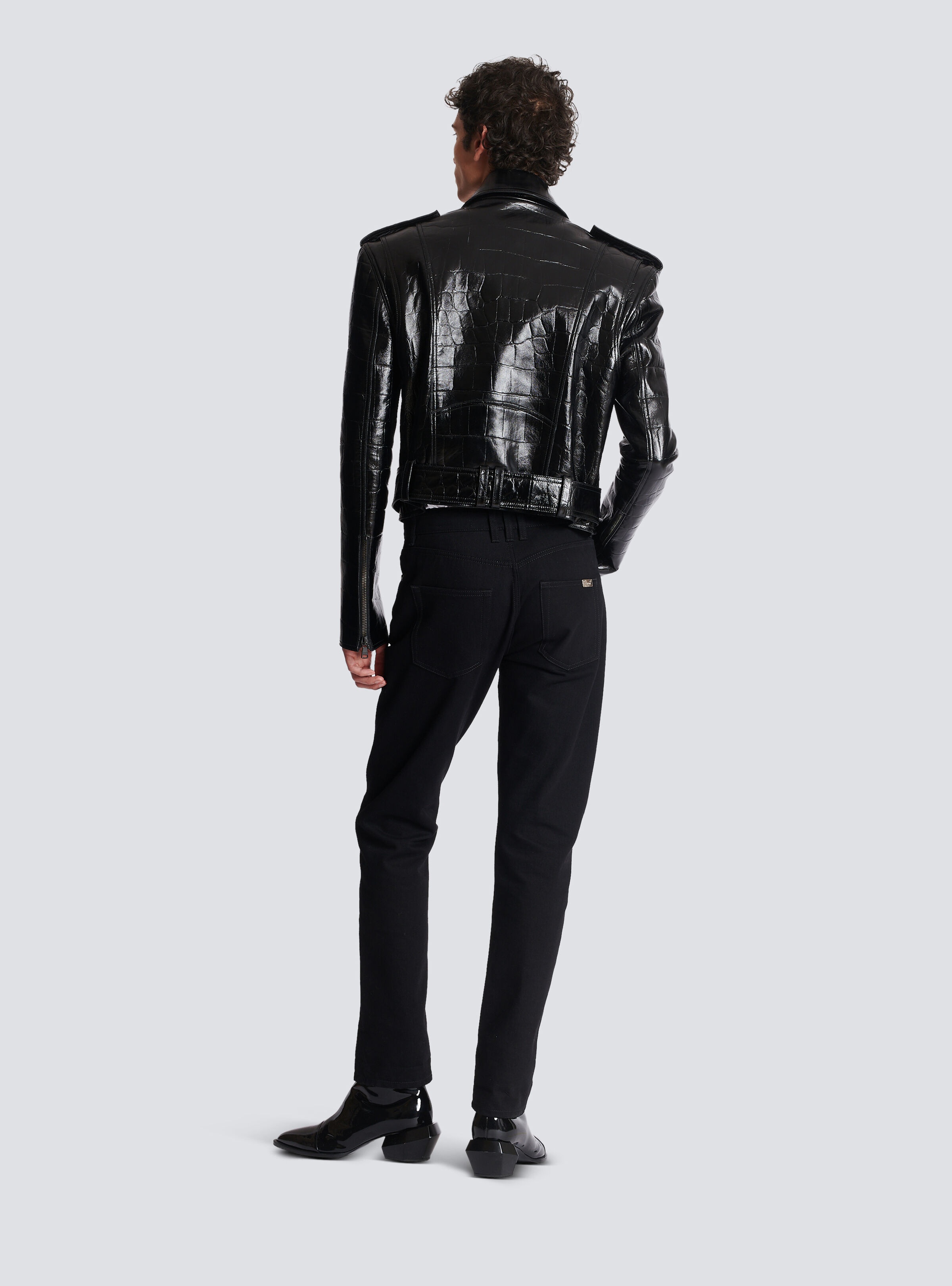 Crocodile-effect leather biker jacket - 4