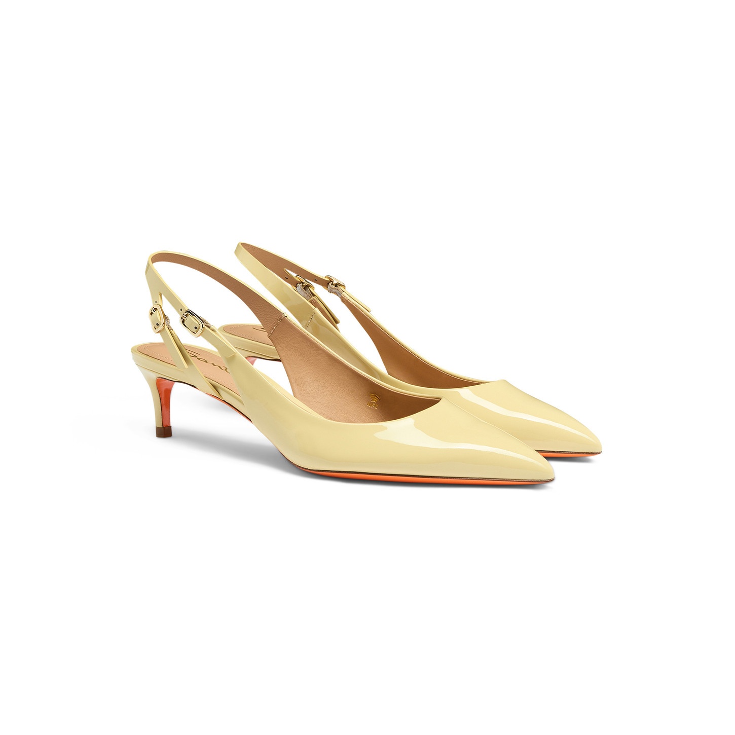 Women's yellow patent leather mid-heel slingback - 3