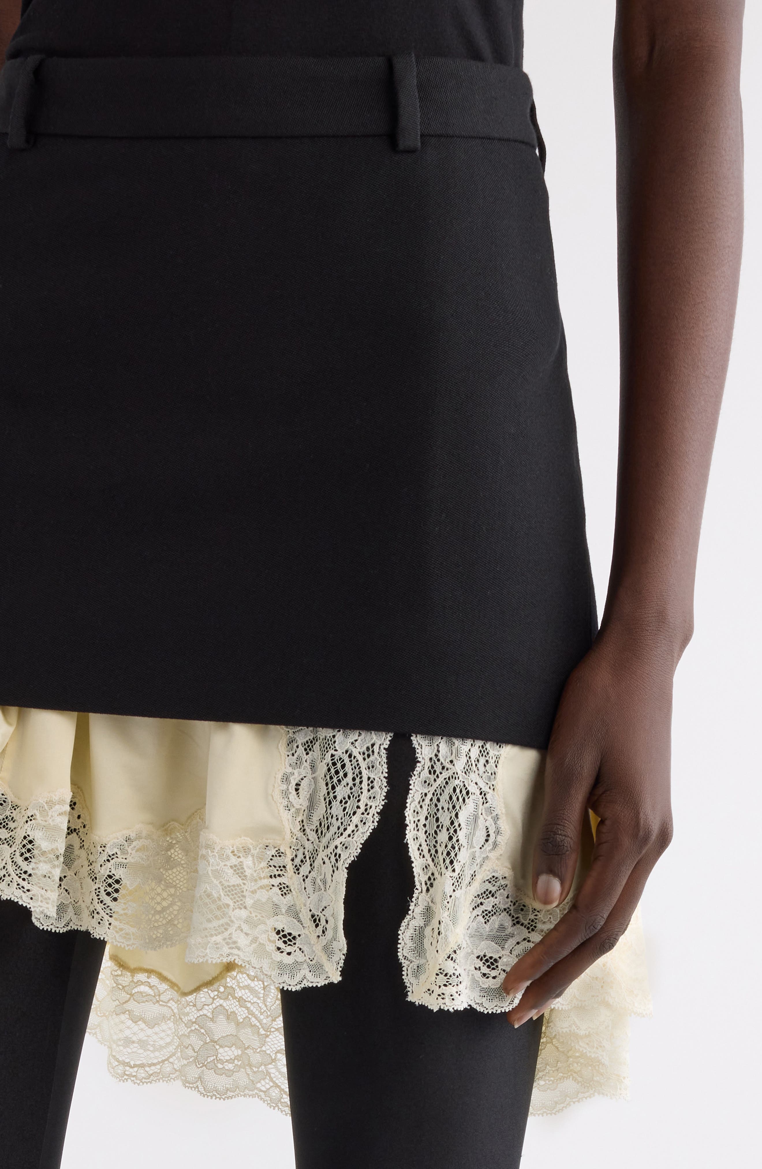 Balenciaga Lingerie Lace Wool Barathea Miniskirt in Black at Nordstrom - 4