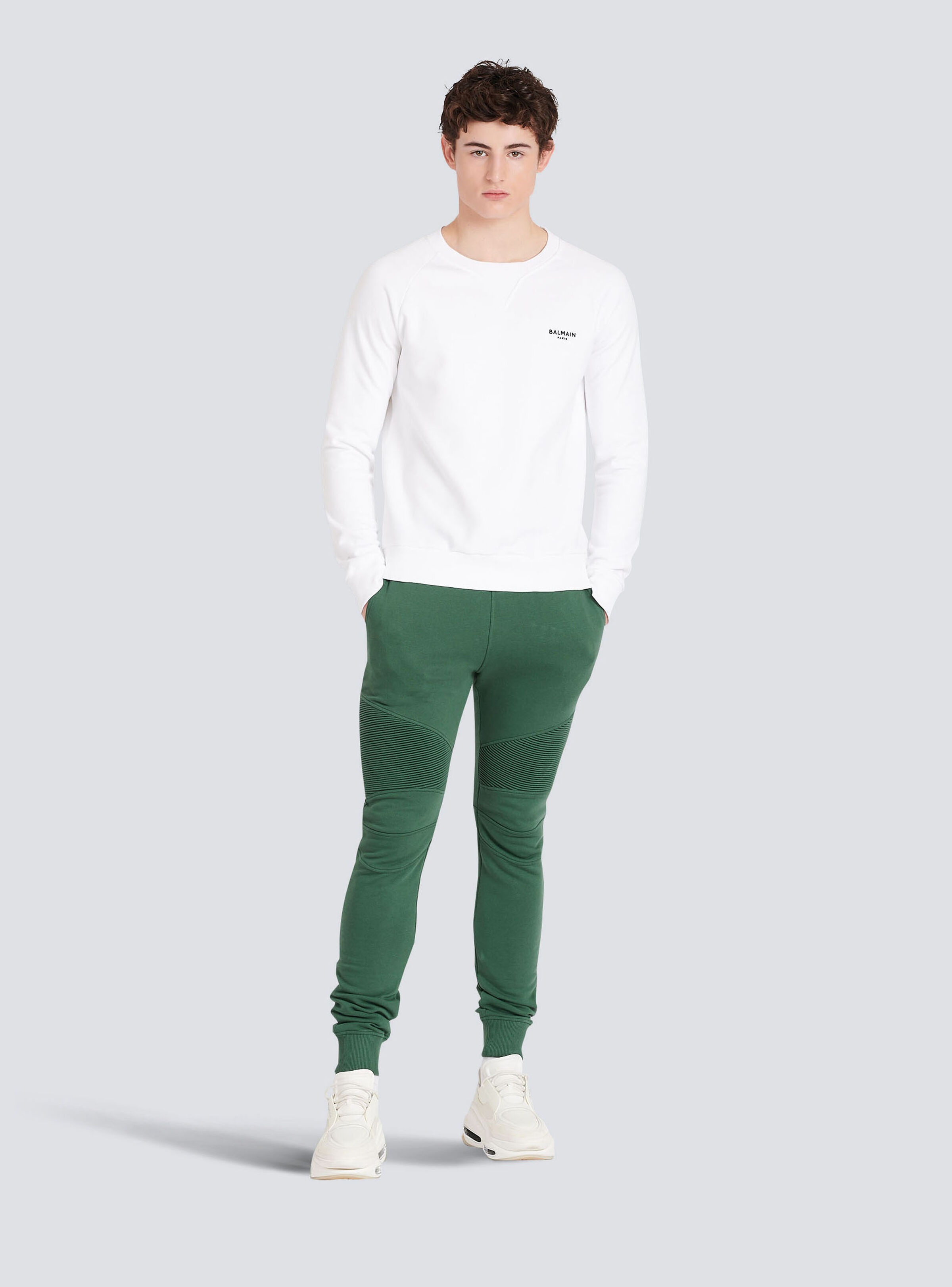 Cotton sweatpants with flocked Balmain Paris logo - 2