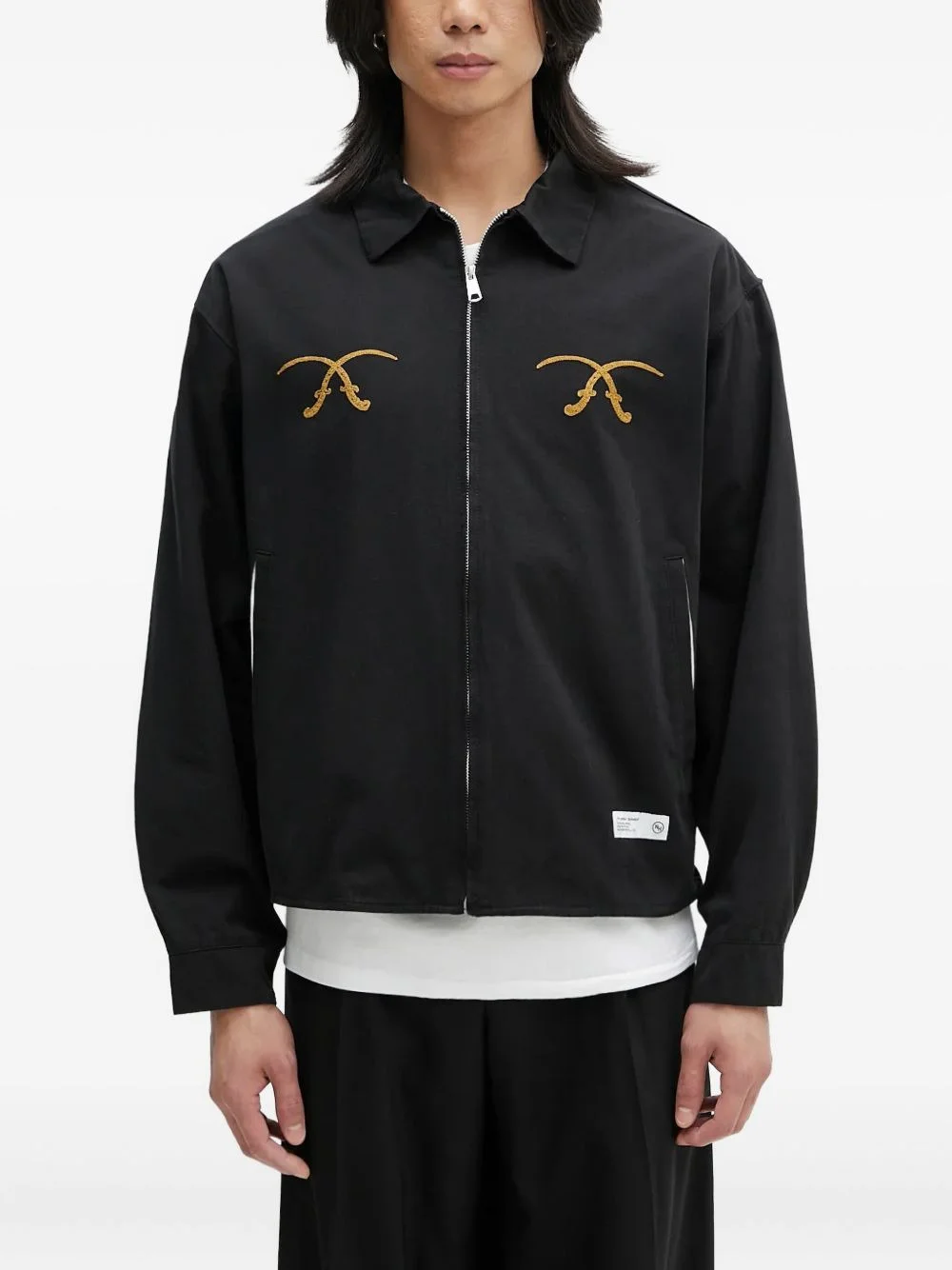 Souvenir embroidered-detail zip-up shirt jacket - 1