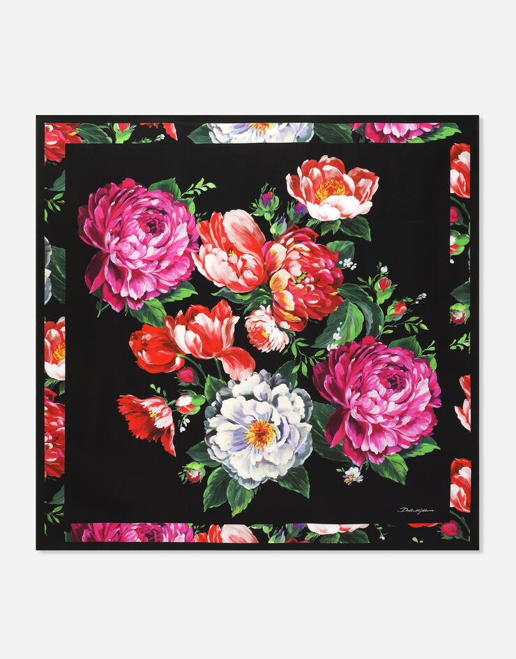 Twill scarf with pictorial floral print (90 x 90) - 1
