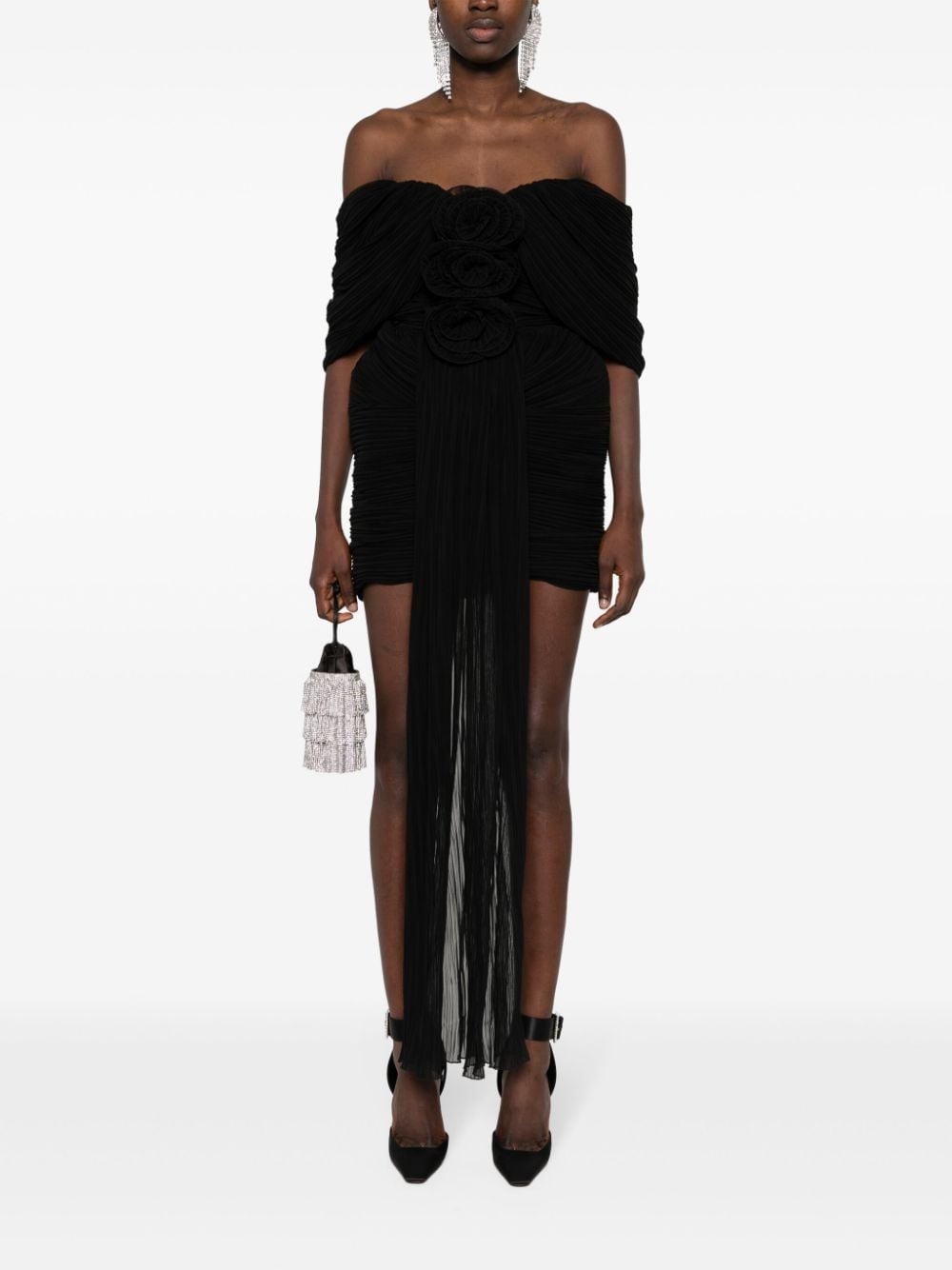 off-shoulder plissÃ© mini dress - 2