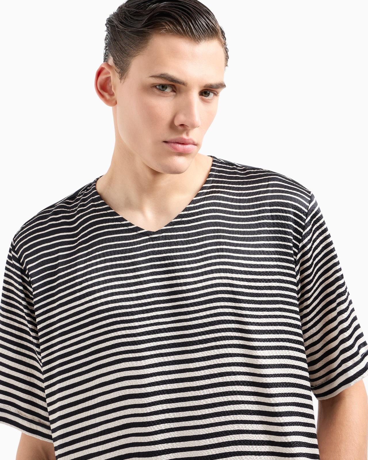 GRADIENT STRIPED PRINT SILK T-SHIRT SHIRT - 5