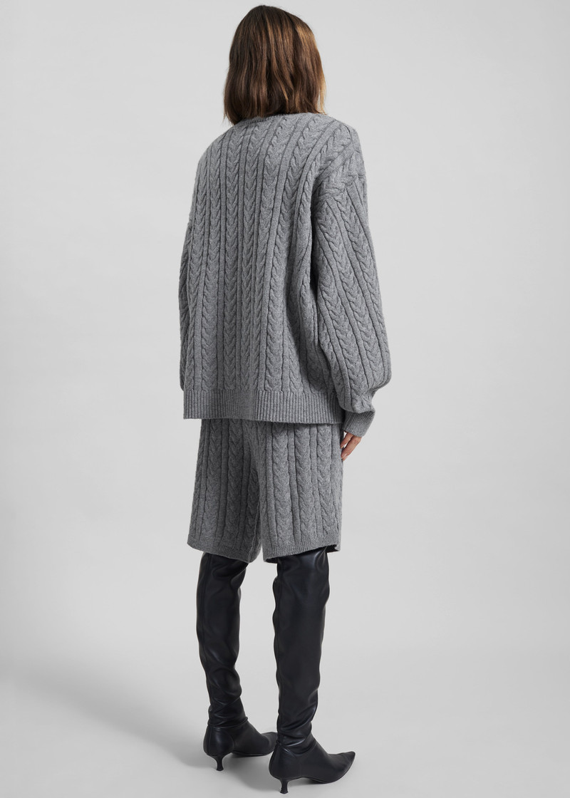 Karmoy Cable Knit Padded Sweater - Grey 9
