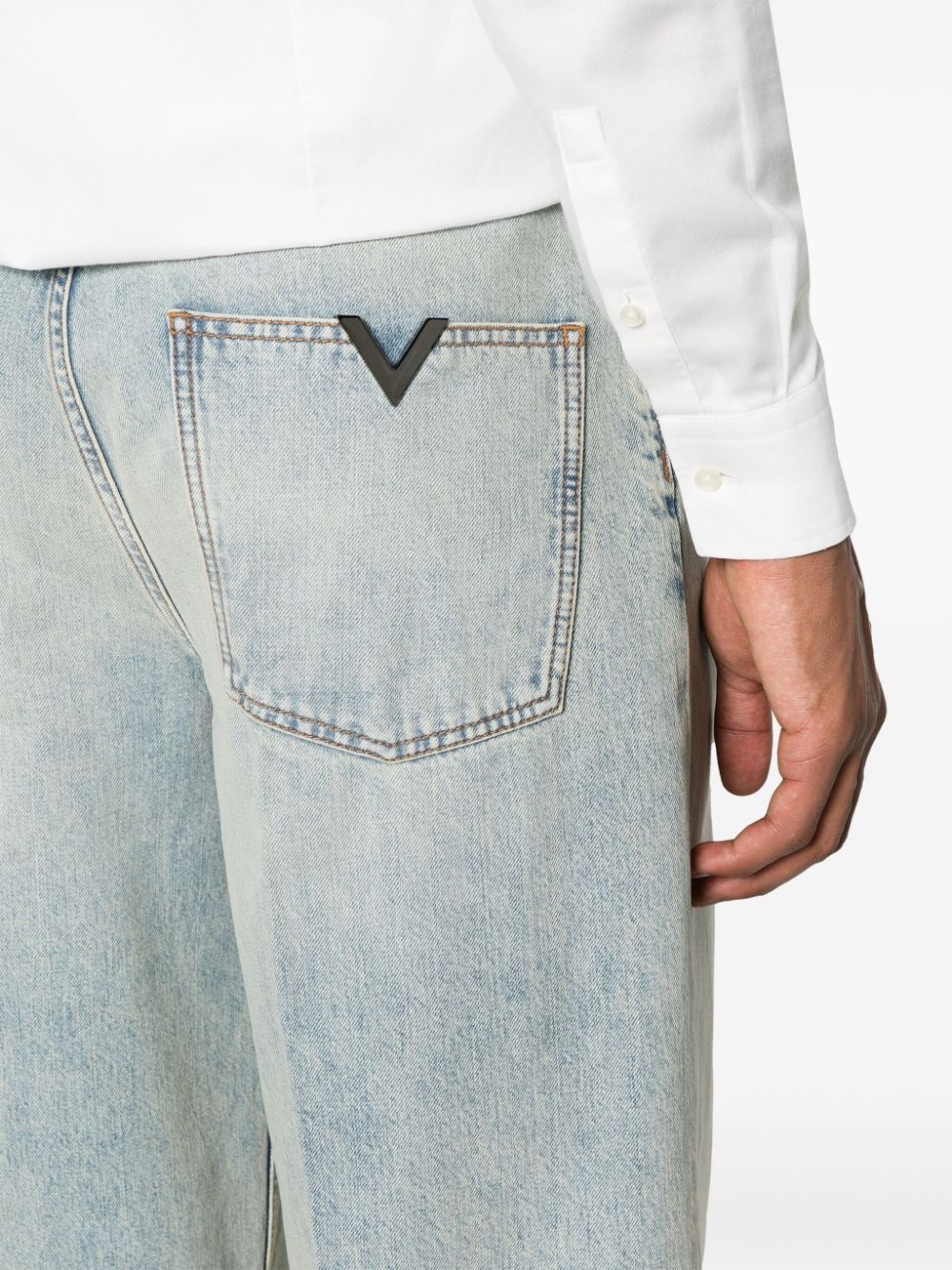logo-plaque cotton wide-leg jeans - 5