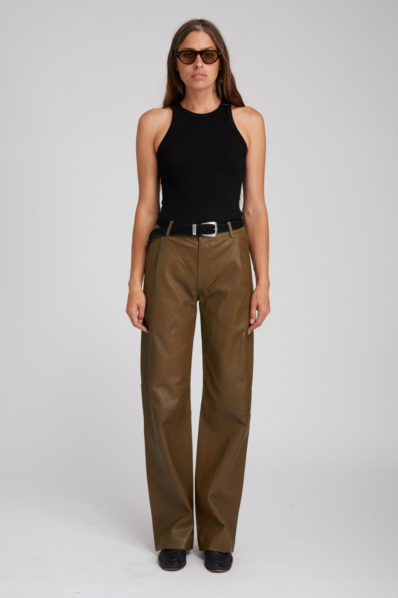 MOSS LEATHER STRAIGHT LEG TROUSERS - 2