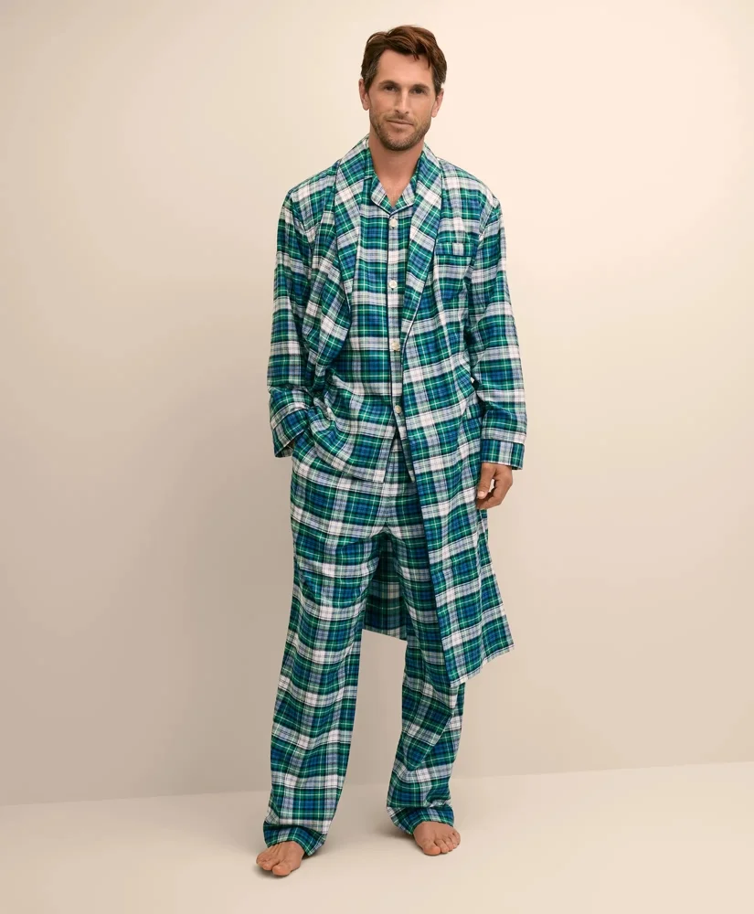 Cotton Flannel Plaid Robe - 1
