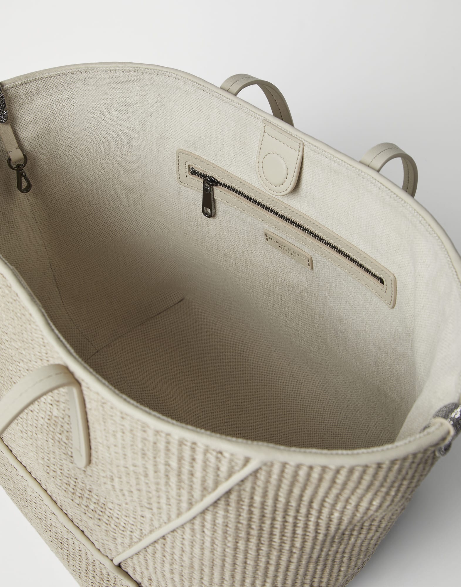 Techno raffia shopper bag with monili - 5