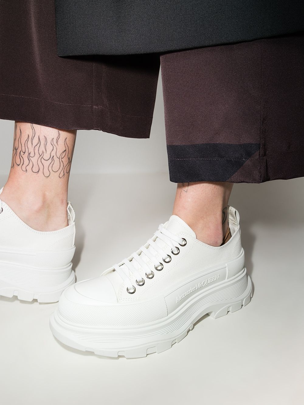 round-toe cotton sneakers - 3
