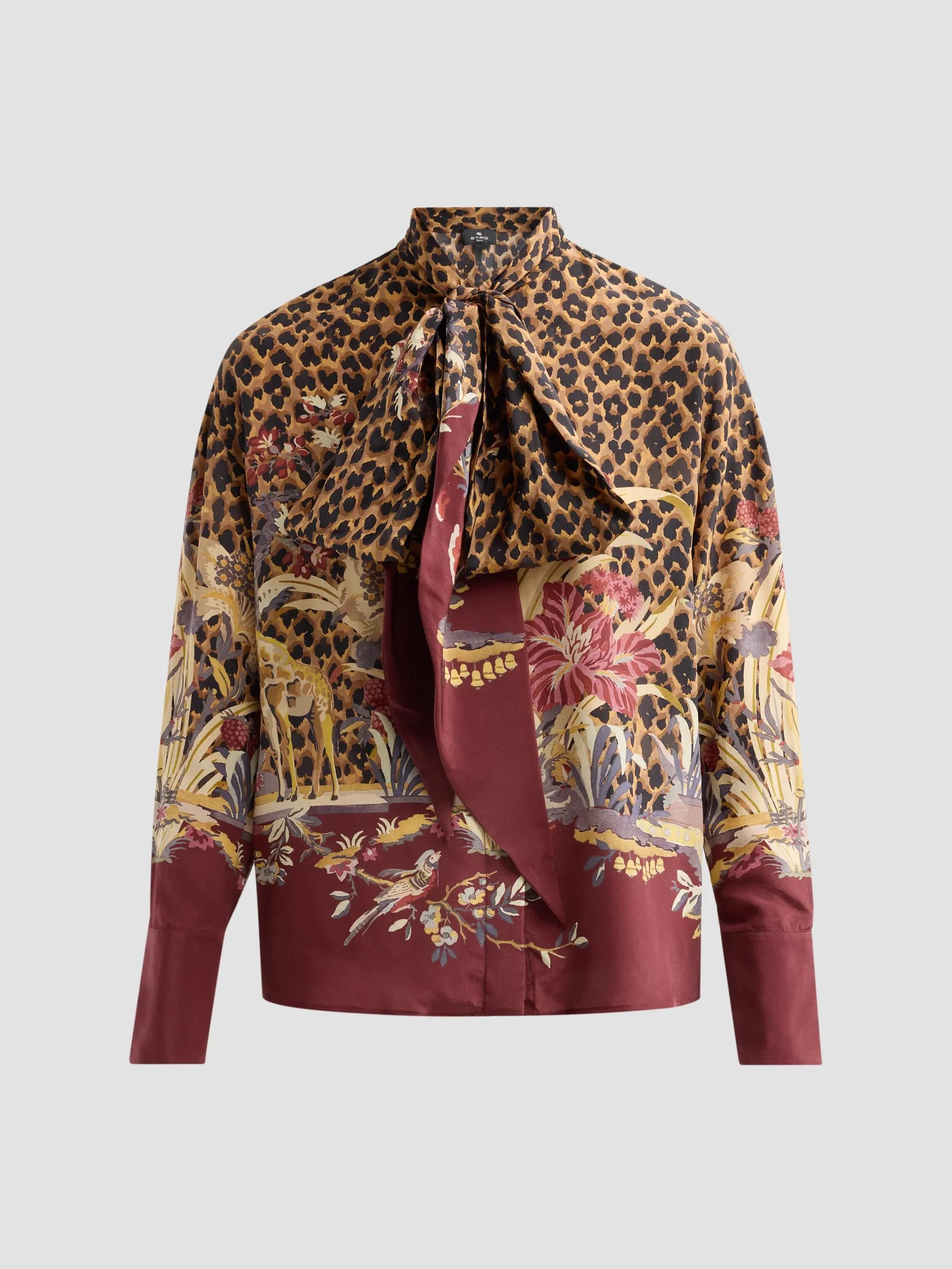 Women's Leopard Safari Print Silk Shirt - Printed Red - 1