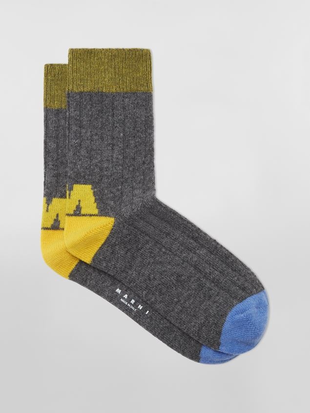 GREY WOOL SOCK WITH LOGO M JACQUARD - 1