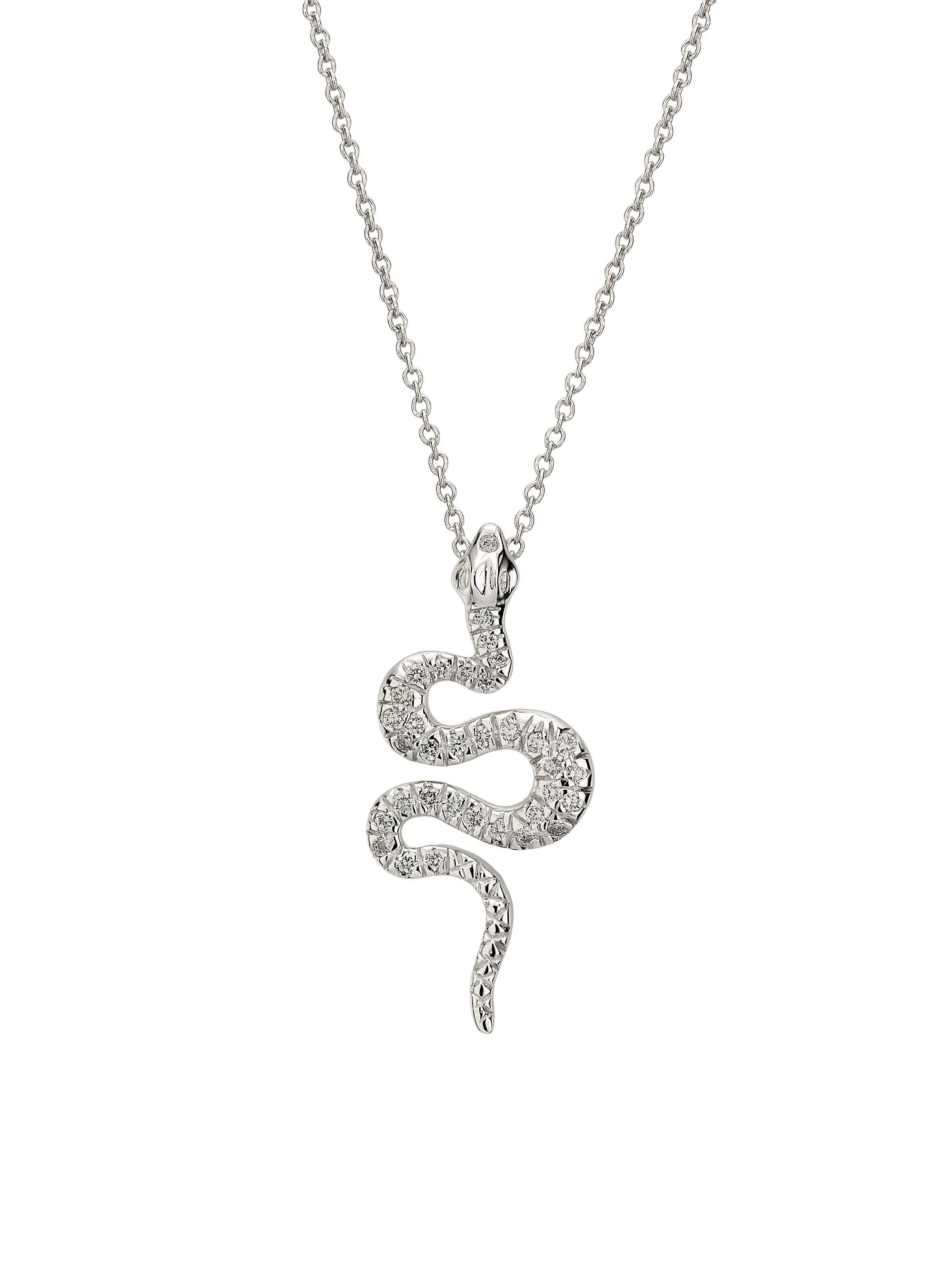 Women's Tiny Treasures 18K White Gold & 0.17 TCW Diamond Snake Pendant Necklace - White Gold - 1