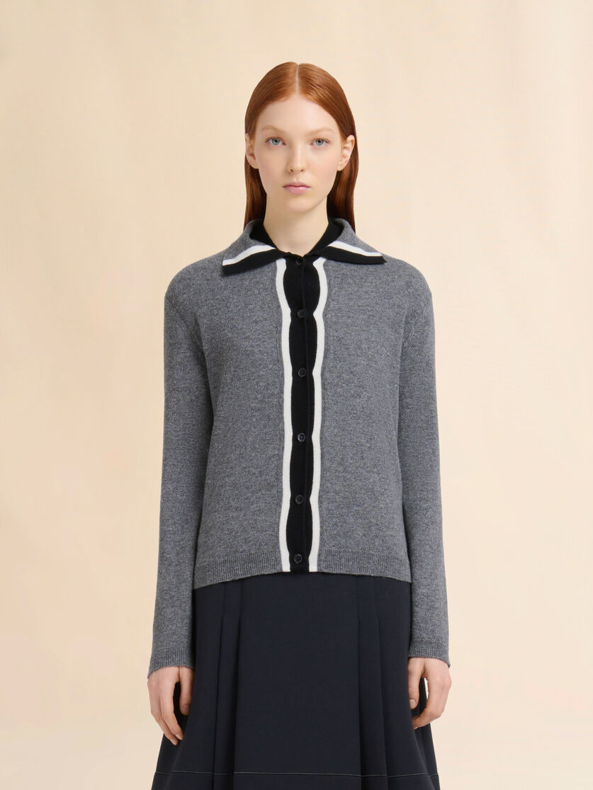 GRAY WOOL CARDIGAN WITH BICOLOR PLACKET - 2