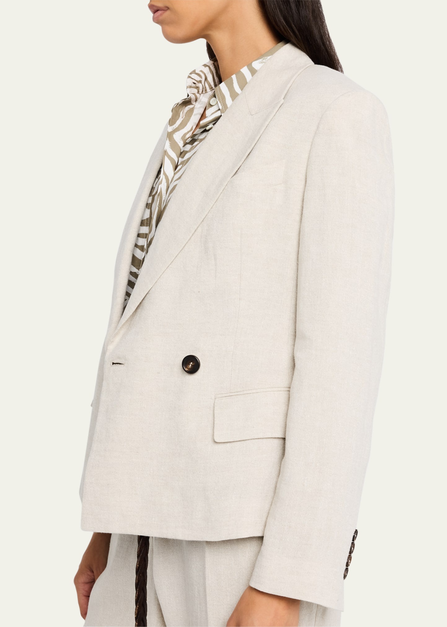 Metallic Canvas Linen Double-Breasted Jacket - 5