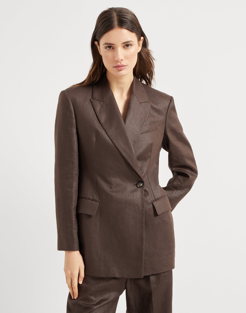 Polished linen twill blazer with monili - 1