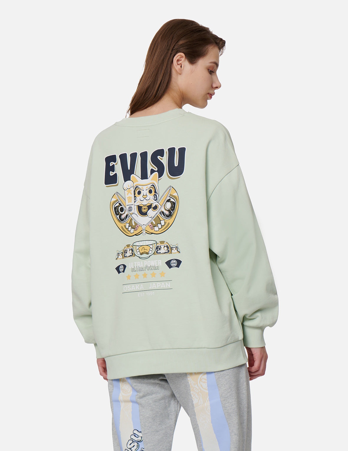 Zip-up Daruma and Fortune Cat Print Sweatshirt - 7