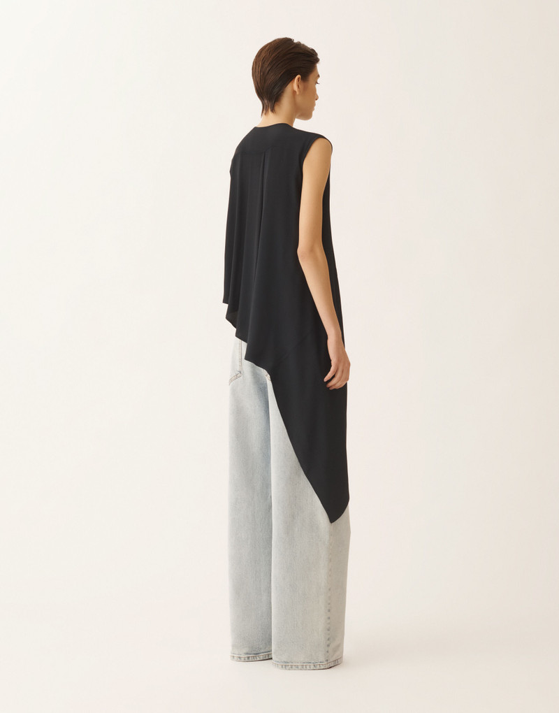 Asymmetrical top in midnight blue crepe de chine 4