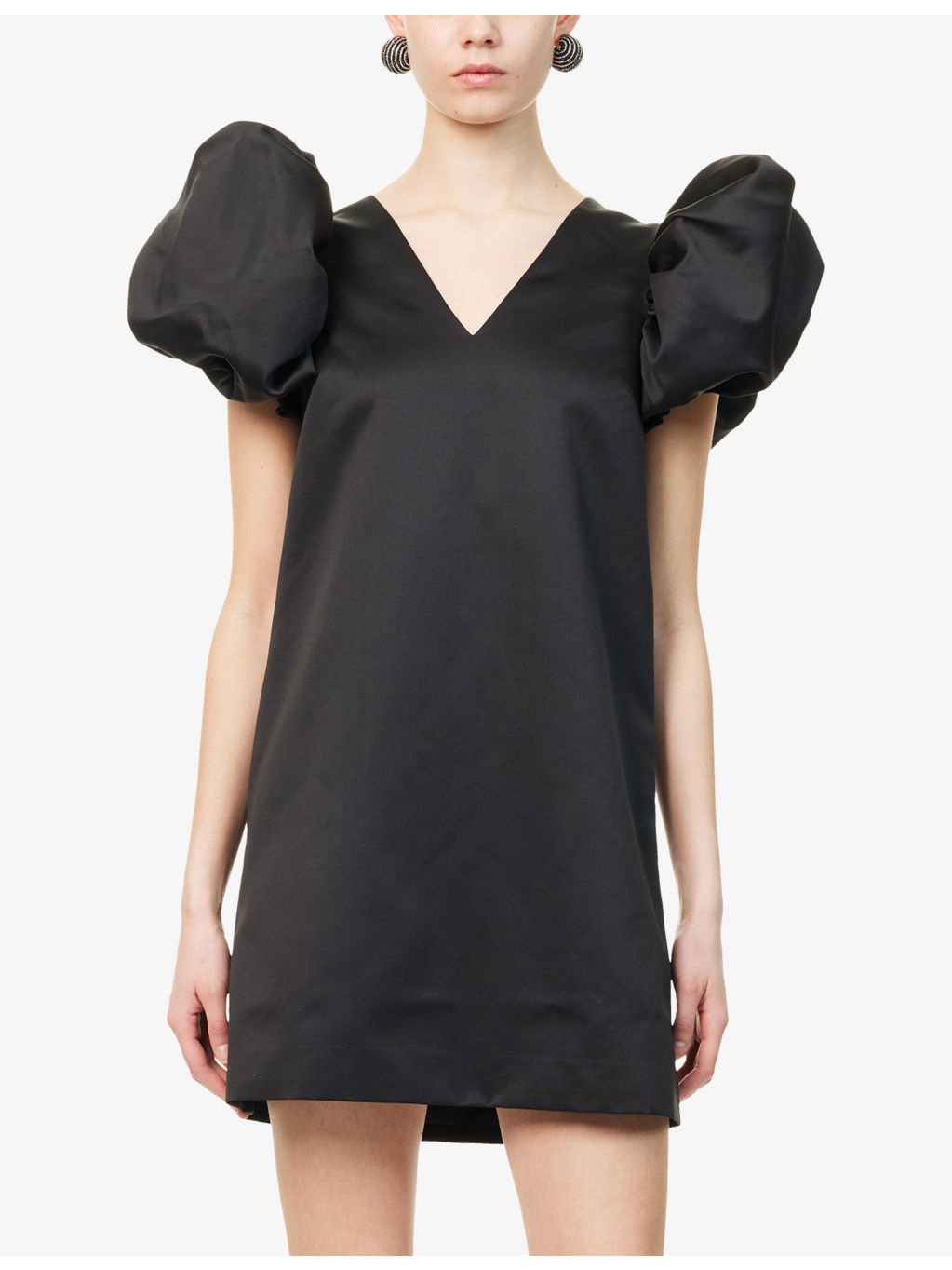 Puff-Sleeve A-line Satin Mini Dress - 3