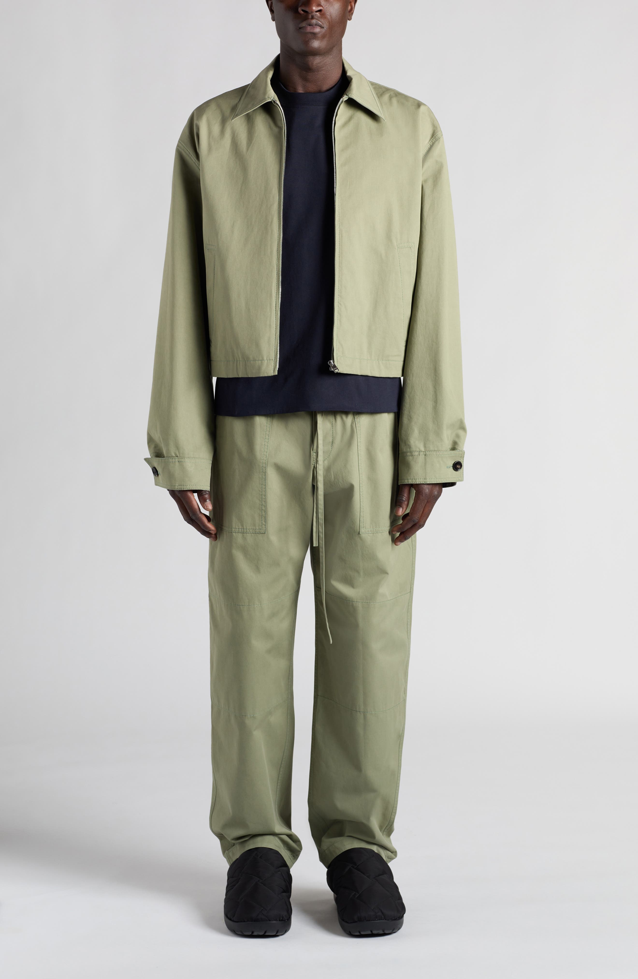 Bottega Veneta Lightweight Cotton Twill Drawstring Waist Pants in 3025 Juniper at Nordstrom - 2