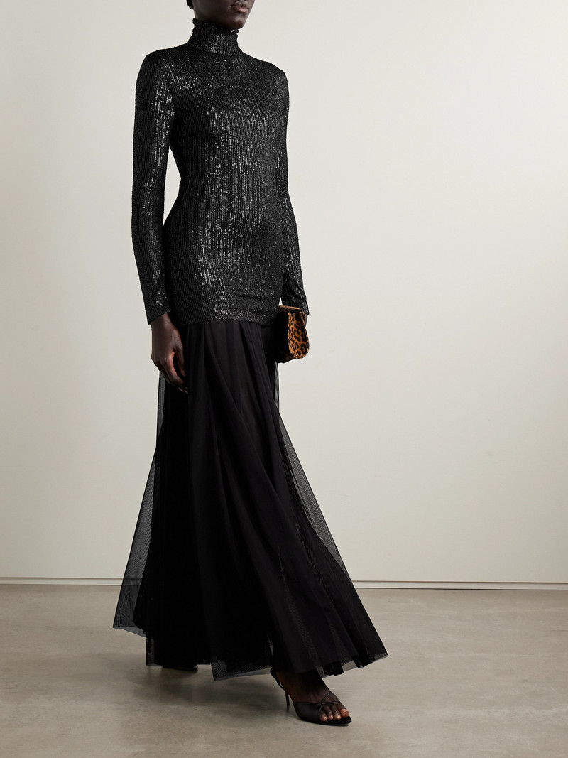 NORMA KAMALI Sequin-embellished Stretch-tulle Turtleneck Gown outlook