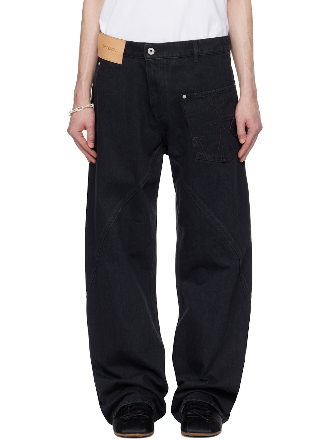 Black Twisted Workwear Denim Jeans - 1