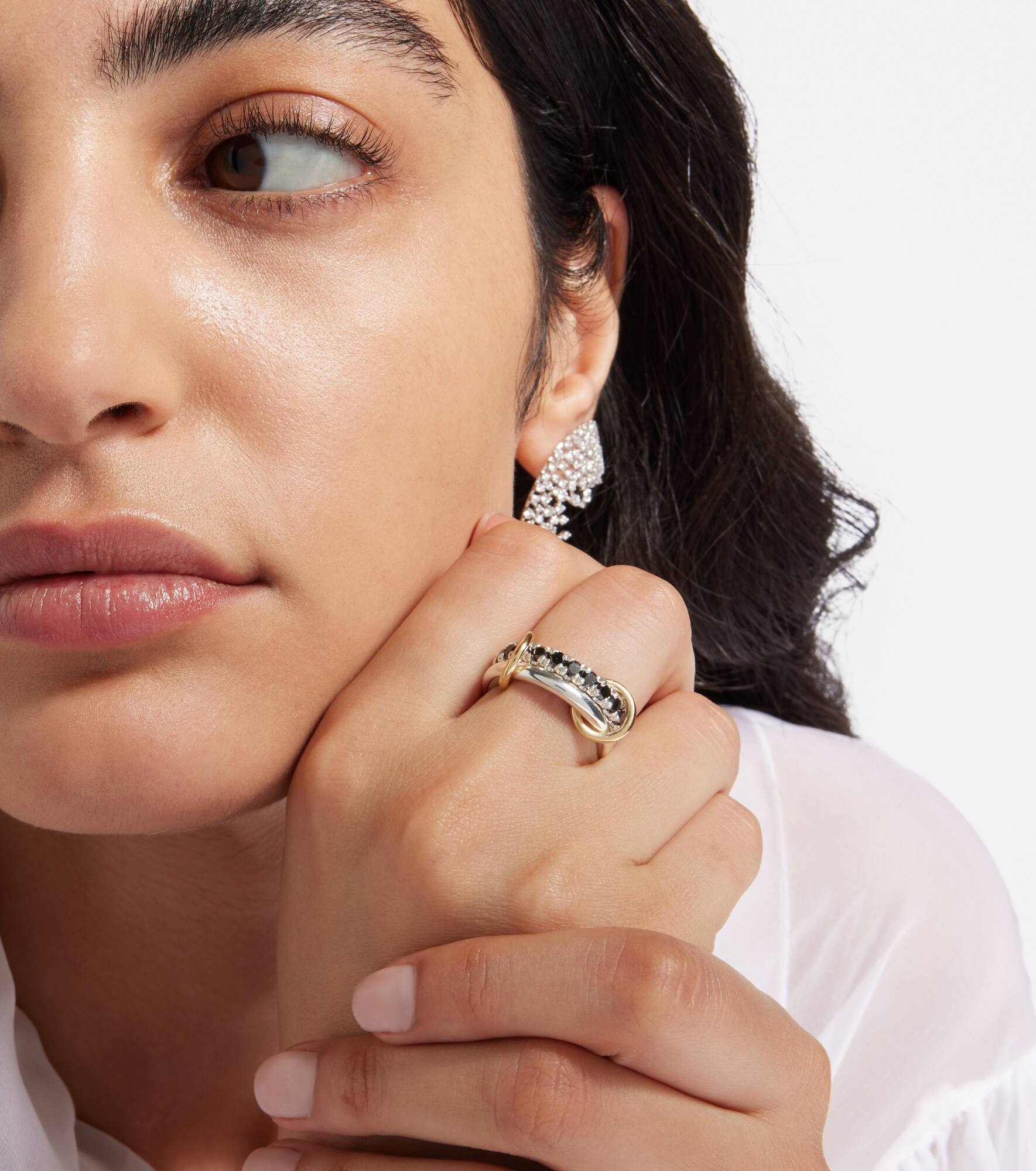 Enzo SG Noir sterling silver and 18kt gold linked rings with black diamonds - 5