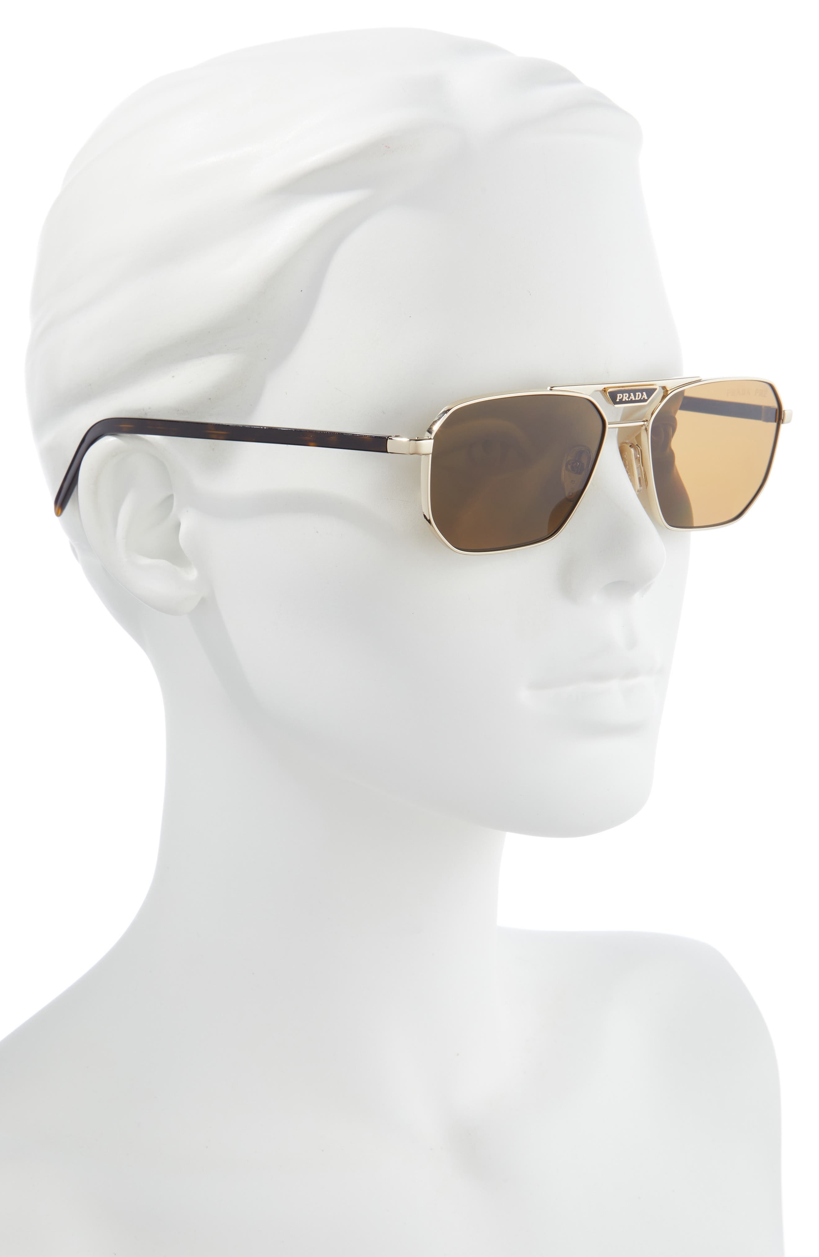 Prada 57mm Polarized Rectangular Sunglasses in Pale Gold at Nordstrom - 3