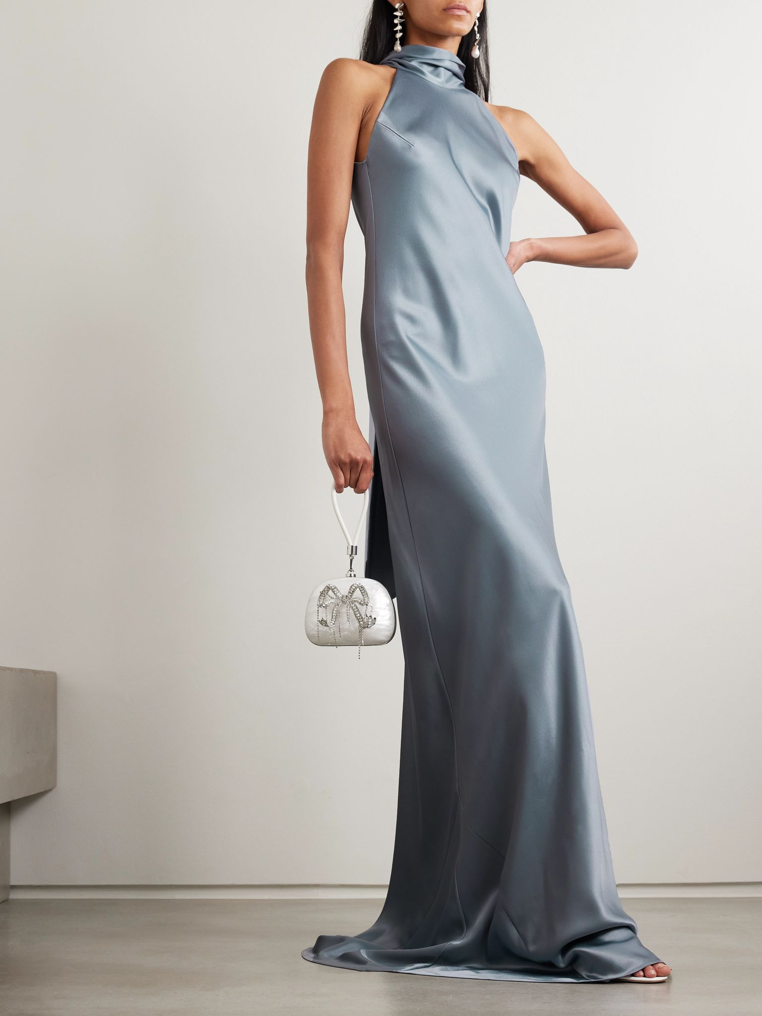 Sienna satin halterneck gown Light blue - 2