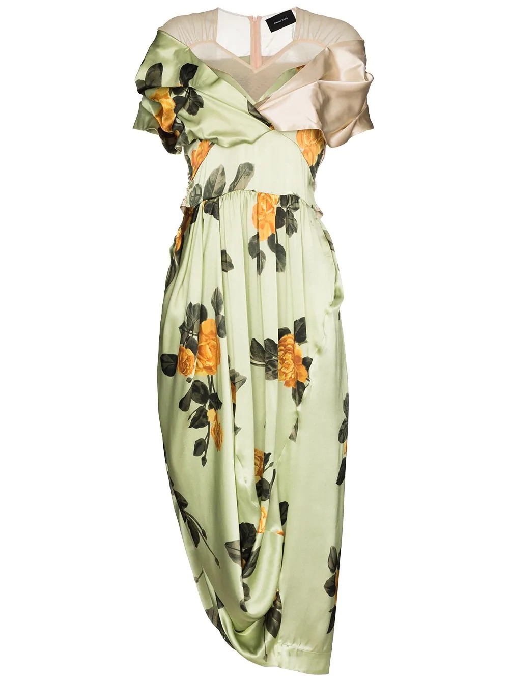 draped floral-print dress - 1