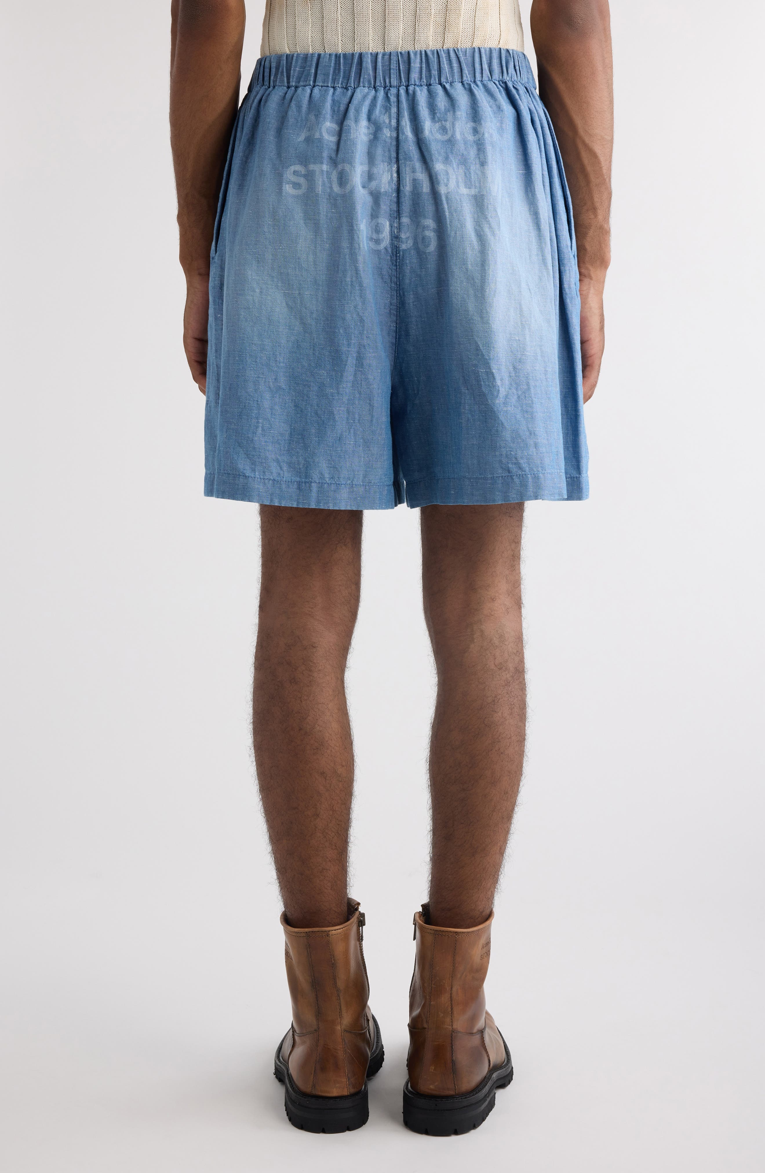 Acne Studios Oversize Cotton & Linen Chambray Shorts in Mid Blue at Nordstrom - 3
