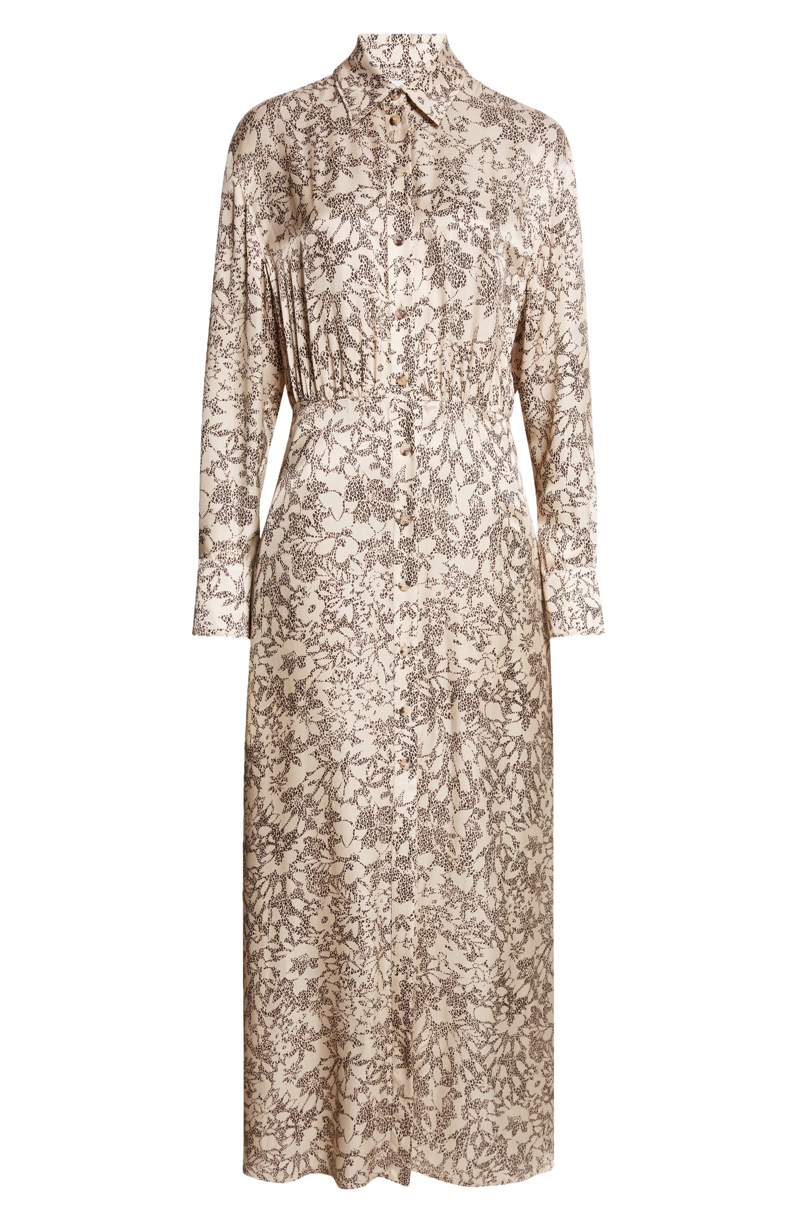 Golden Goose Print Long Sleeve Satin Maxi Shirtdress in Safari/Black at Nordstrom - 5