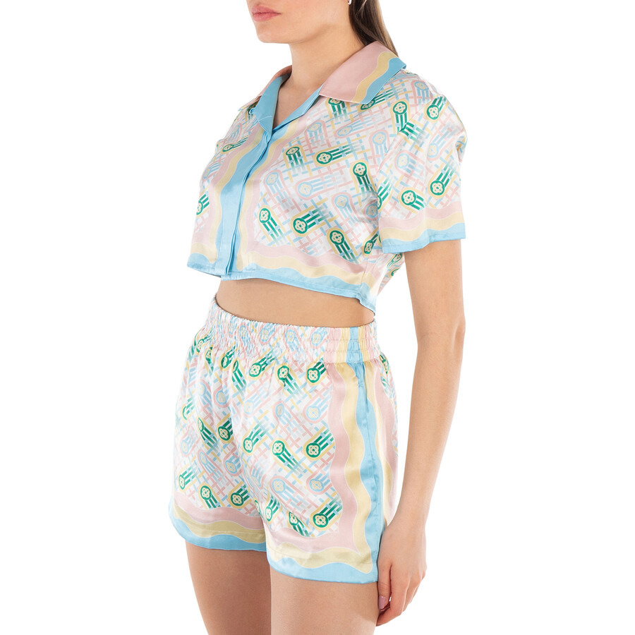 Casablanca Ladies Multicolor Ping Pong Silk Cropped Shirt - 2
