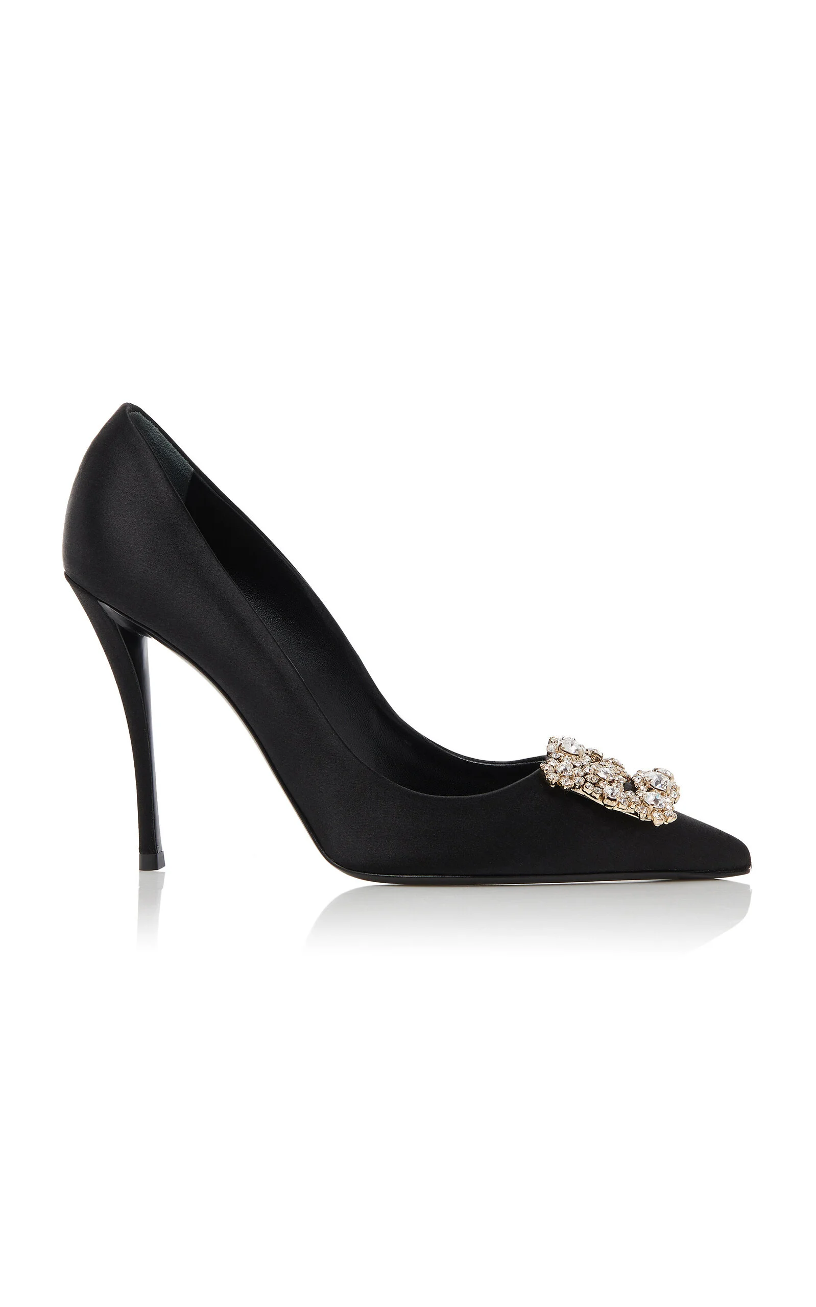 Flower Embellished Satin Pumps black - 1