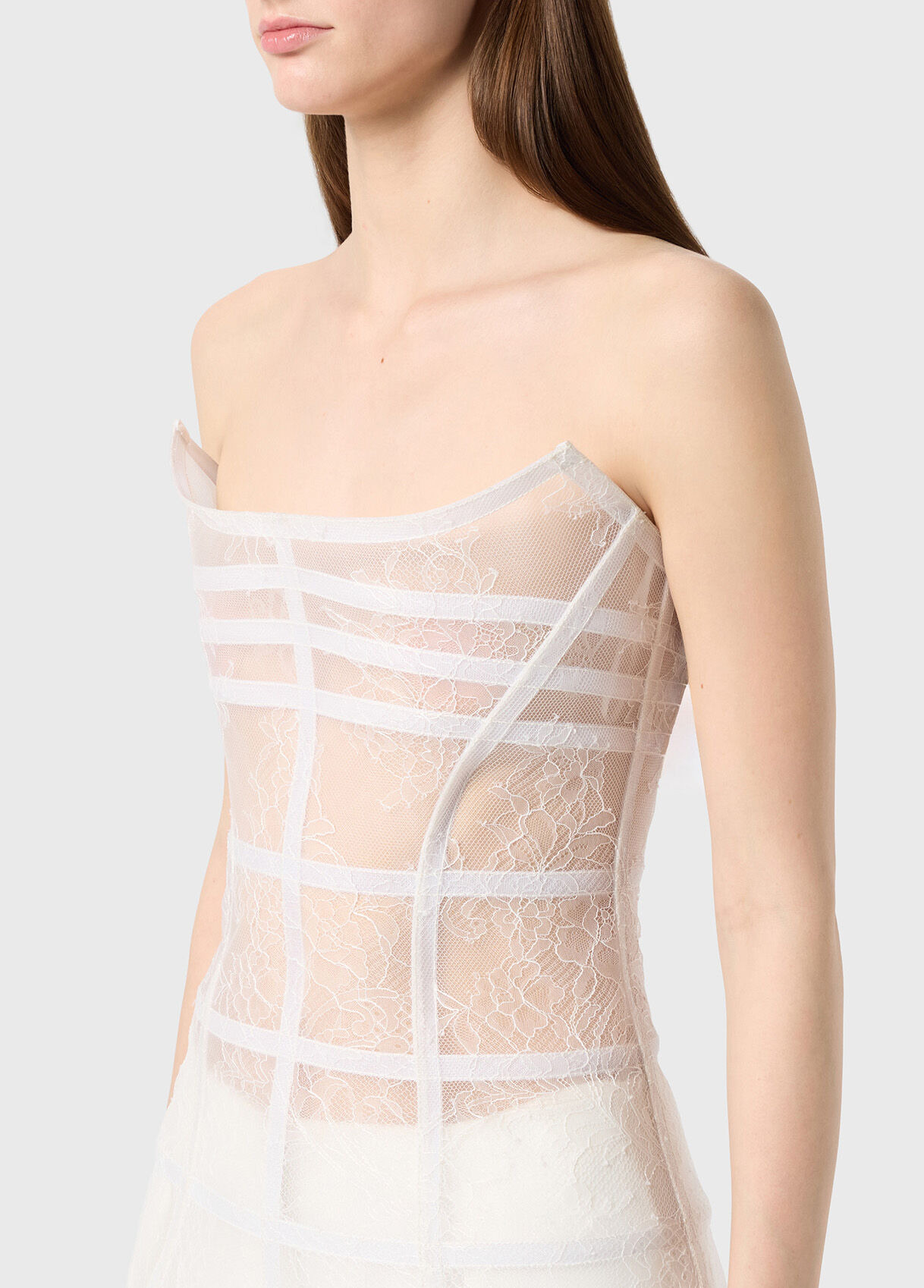 CHIFFON BUSTIER DRESS WITH CHANTILLY LACE - 4