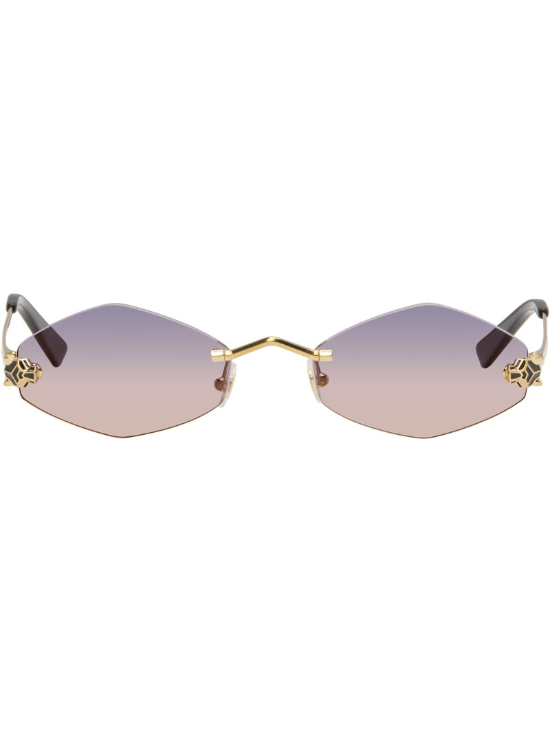 Gold 'Panthère de Cartier' Geometric Rimless Sunglasses 1